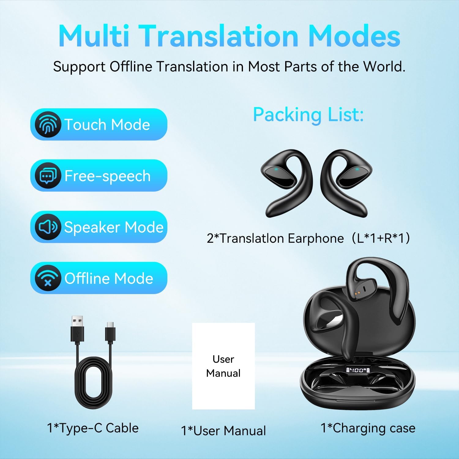 Ai Language Translation Earbuds Real Time 2025,150 Languages Two-Way Instant Voice Language Translator,Wireless Bluetooth Headphones,Text/Photo Translation Device with APP for iOS &Android-Black - Image 7