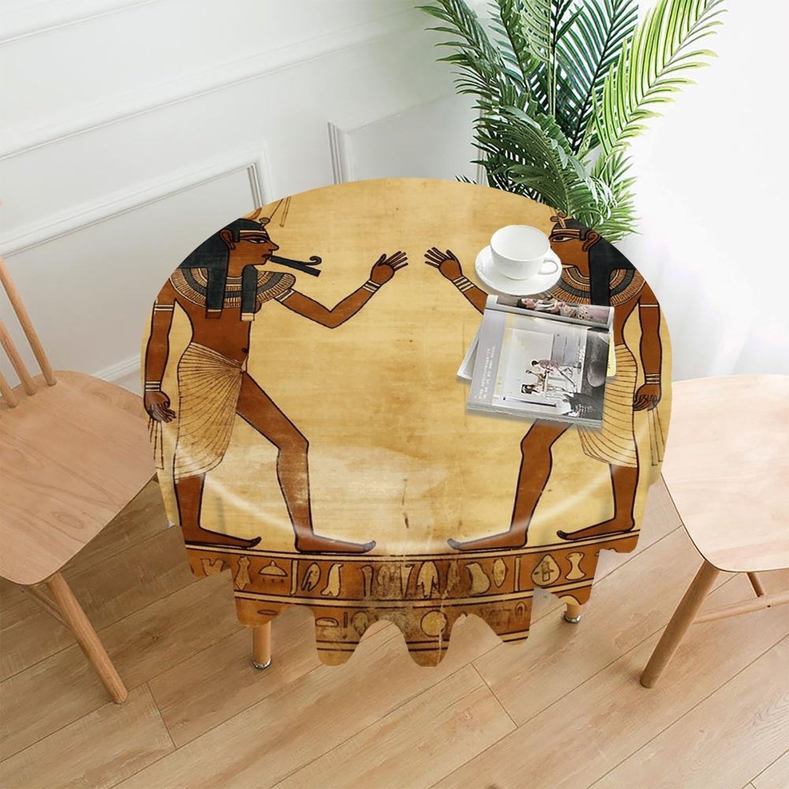 FekiLoot Ancient Egyptian Round Tablecloth Cover 60 Inch Wrinkle Free Washable Polyester Fabric Table Cover Decorative Round Table Cloth for Home Dining Kitchen Party Farmhouse