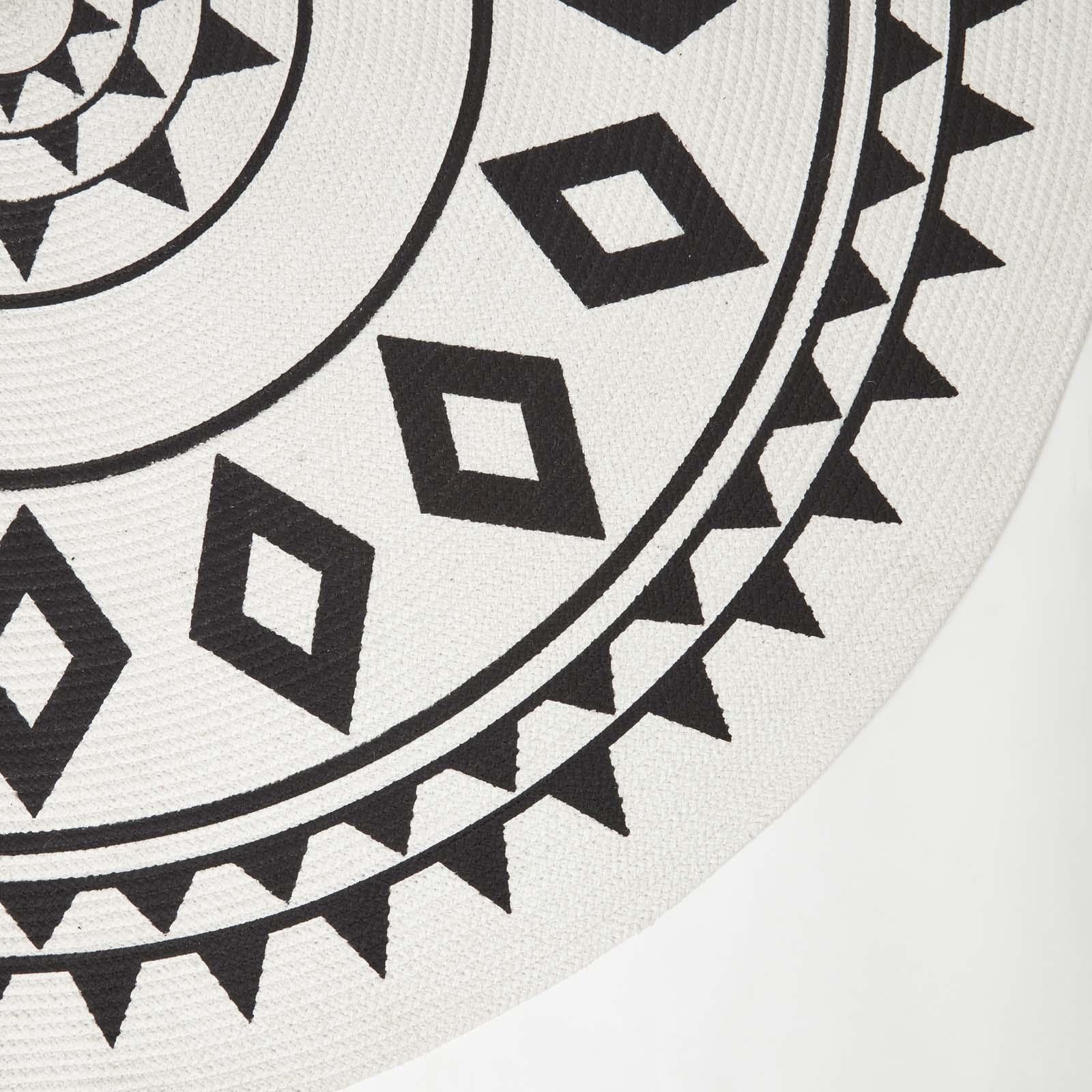 Homescapes Runder Teppich Lia schwarz-weiß Gemustert 120 cm, Baumwoll-Teppich geflochten, Teppich rund geometrisch
