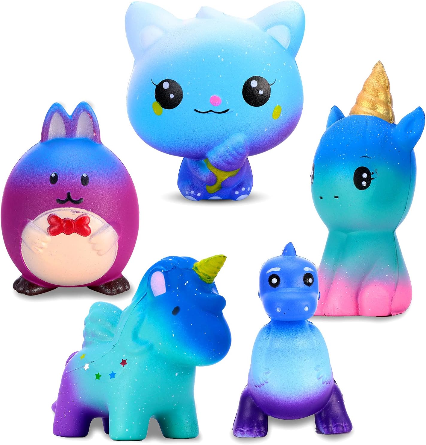 Jumbo Squishy Toys for Kids 5 Pack - Squishes Slow Rising Animal Gift Set Include Cat, Unicorn, Dinosaur, Rabbit & Elf, Creamy Scented Kawaii Soft Rebound Stress Reliever Sensory Toys Gift for Kids