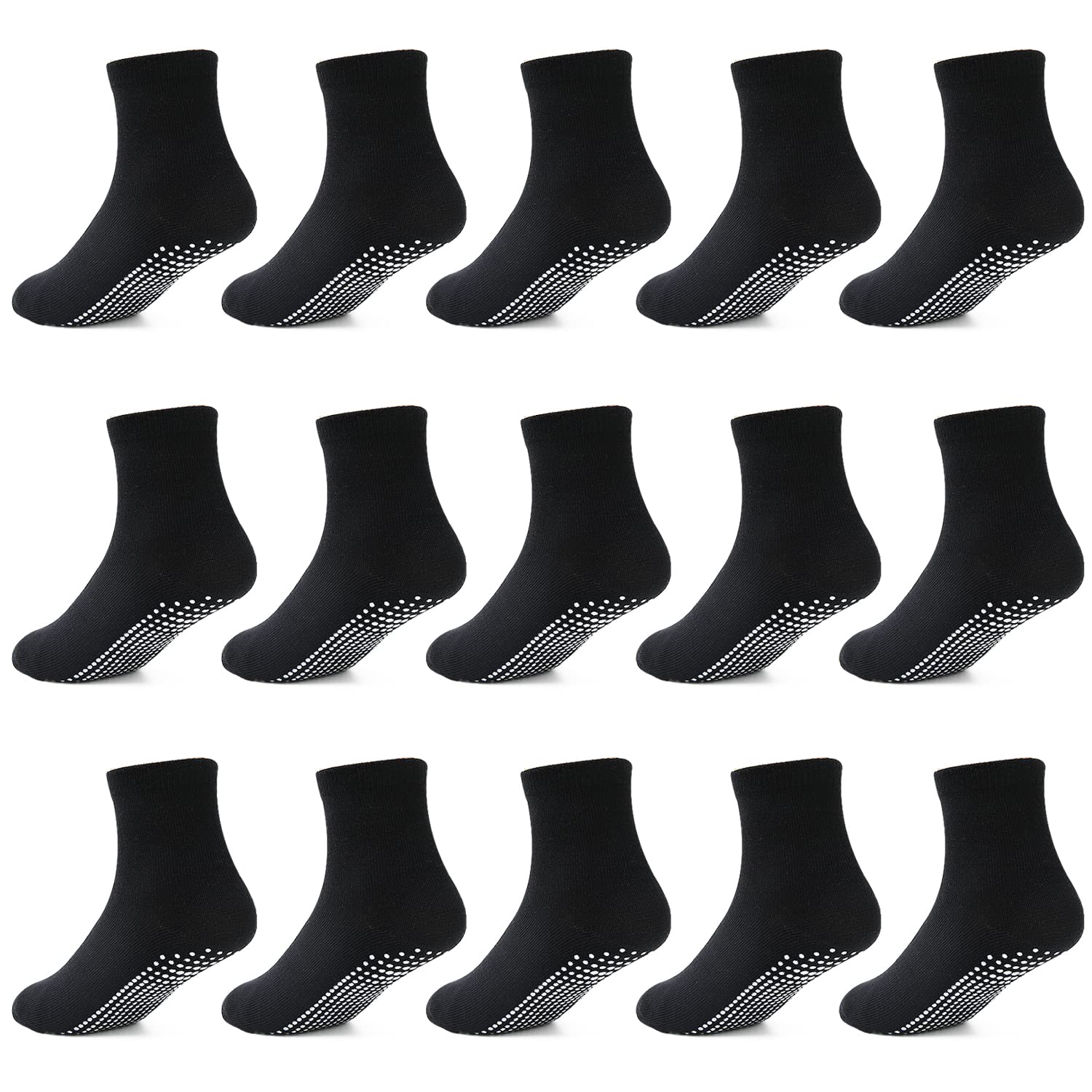 Tphon Toddler Socks with Grippers for Boys Girls, Kids Non Slip Grip Boys Socks 15 Pairs Half Cushion Crew Athletic Sock