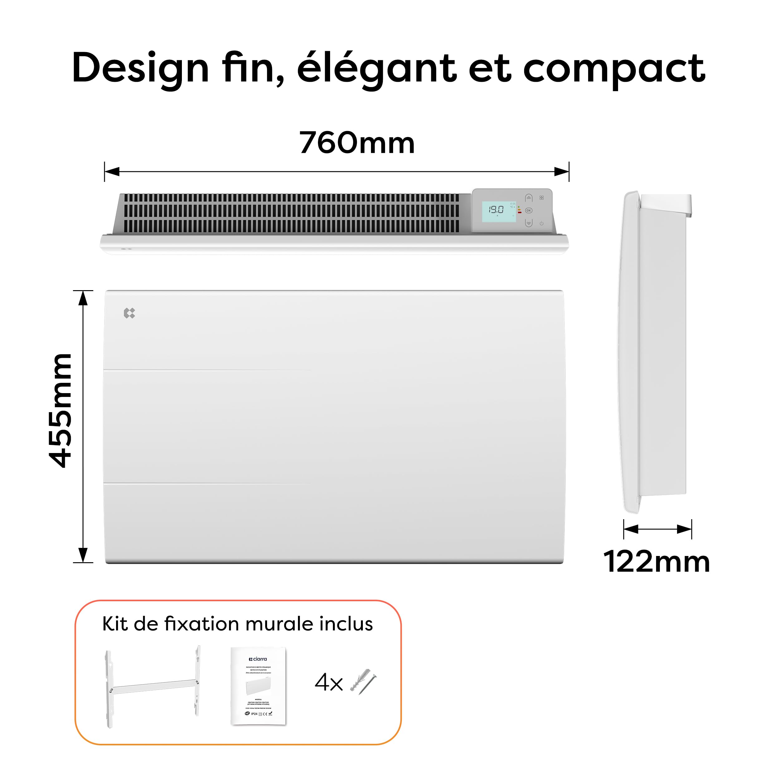 CIARRA CBHT15E Radiateur Céramique Inertie 1500W - Chauffage Électrique Intelligent avec PID, Détection Fenêtre, Programmation Hebdomadaire & Verrouillage Enfant,(10-20㎡)