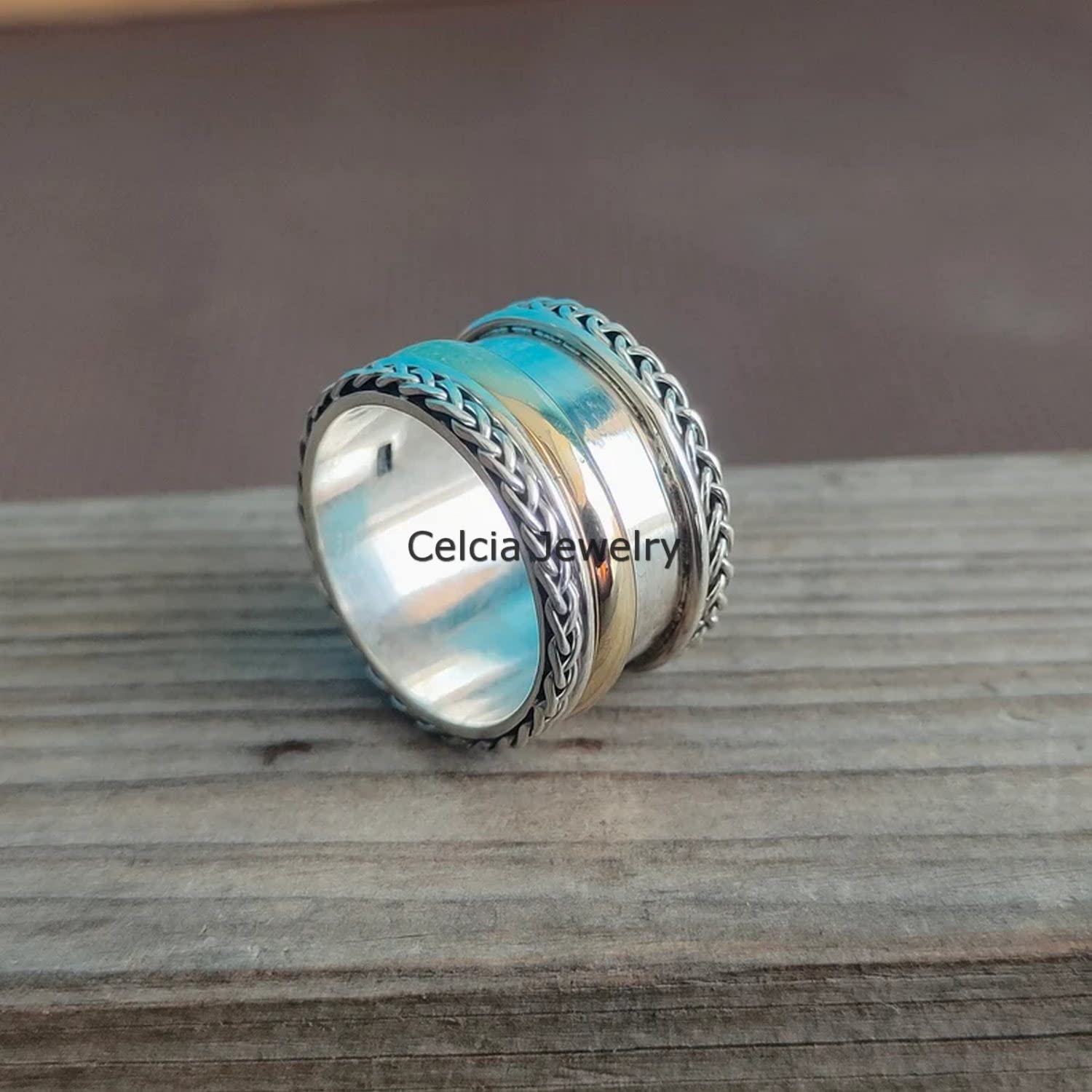Anillo giratorio de plata de ley 925 para meditación, antiestrés, regalo para el día de la madre, para hombre y mujer (talla 7 de EE. UU.)