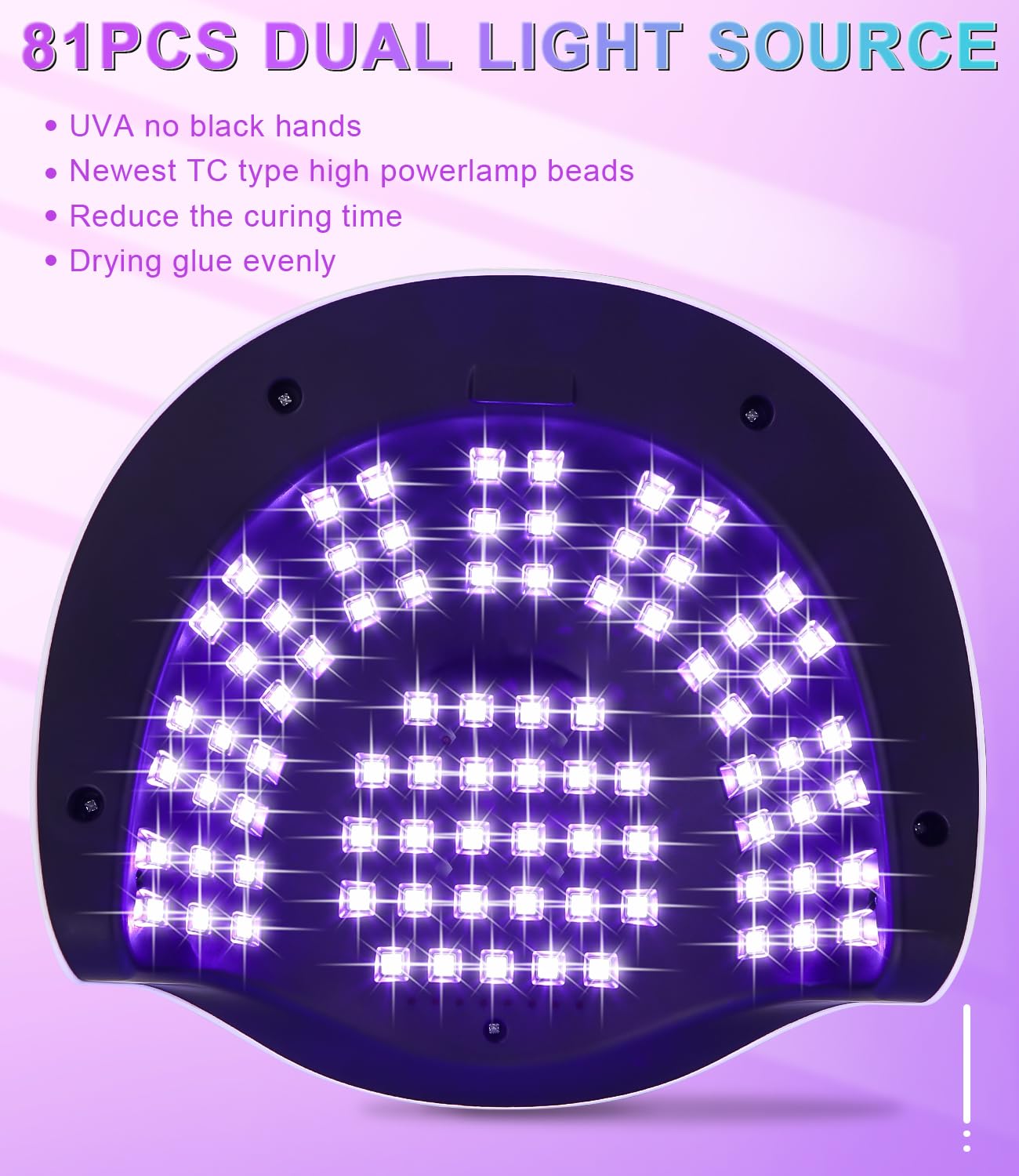 Lampa żelowa UV LED, 380 W, profesjonalna automatyczna suszarka do paznokci, 81 diod LED, szybkoschnąca, duży ekran LCD, 4 timery 10s/30s/60s/99s do półtrwałych lakierów, żelu i lakierów