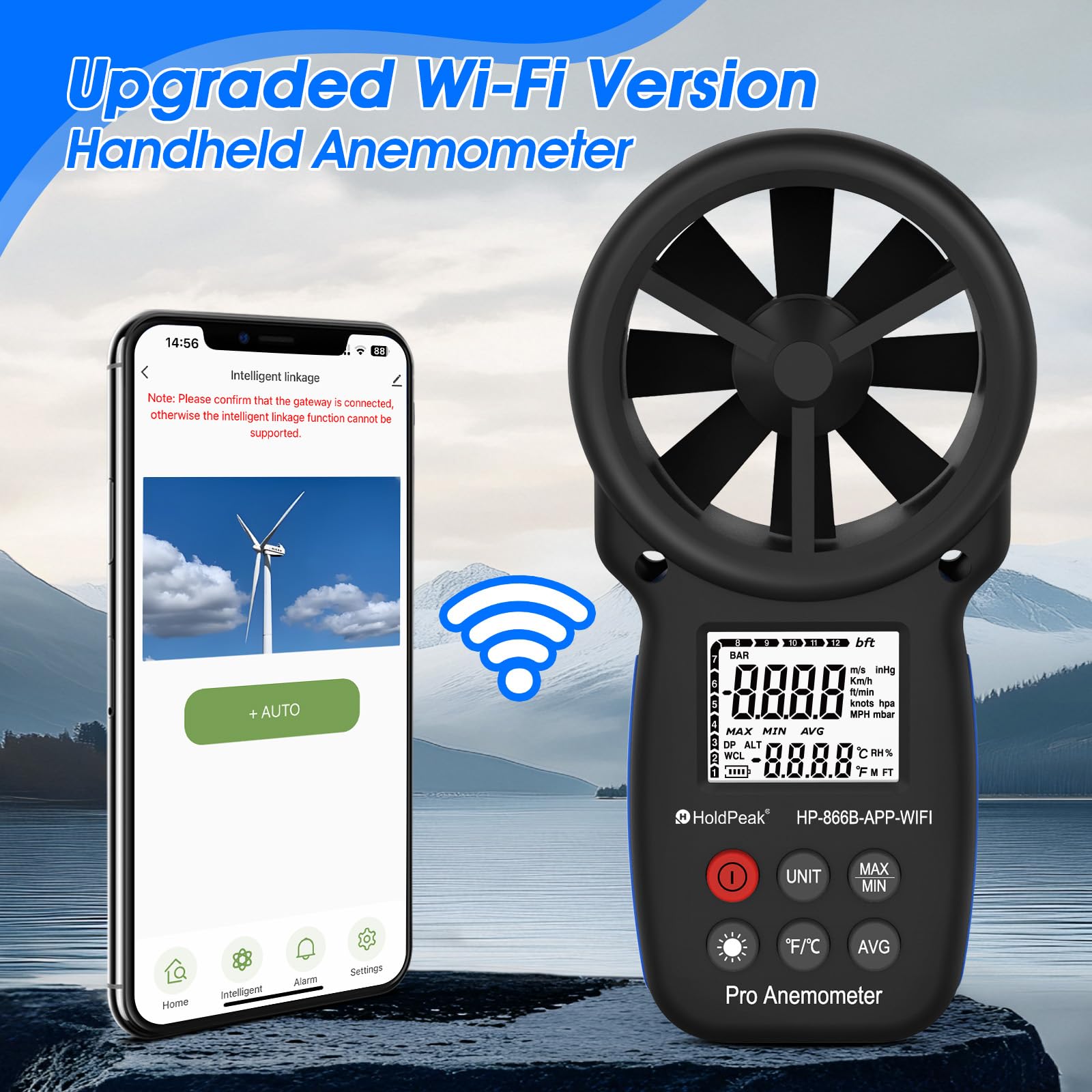 Holdpeak - Medidor de viento digital Bluetooth con aplicación para aire