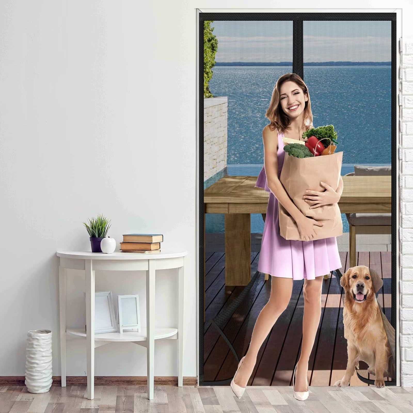 Mosquitera Puerta Magnetica de Fibra de Vidrio 175x205cm, Negro | Reforzada Malla Cortina para Puertas Balcón, Antimosquitos, Cierre Automático, con Imanes, con 4cm y 2cm Cinta Adhesiva