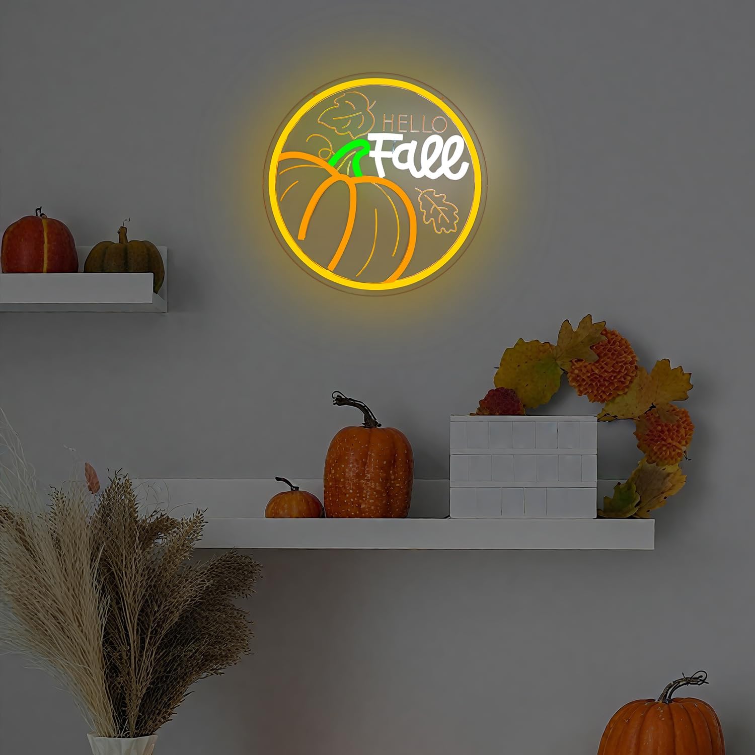Hello Fall Neon Signs for Wall Decor Pumpkin Neon Light Sign Pumpkin Led Signs for Bedroom Wall Fall Light Up Sign Dimmable Thanksgiving Led Sign for Bedroom Office Home Thanksgiving Gifts - Image 7