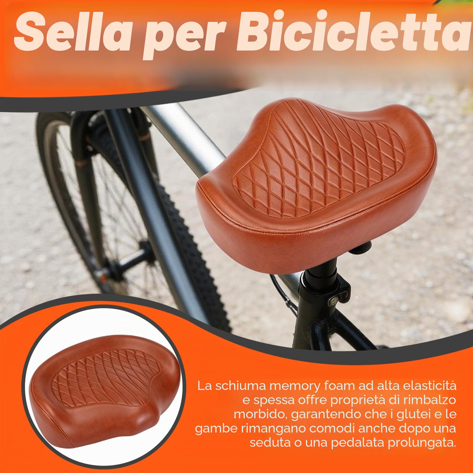 Sella per Bicicletta, Comoda Sella MTB Ergonomica Per Uomo e Donna Posti a Sedere Impermeabile e Ammortizzante per Bici da Città Mountain Bike Cyclette Ed E-Bike (Marrone/Nera)