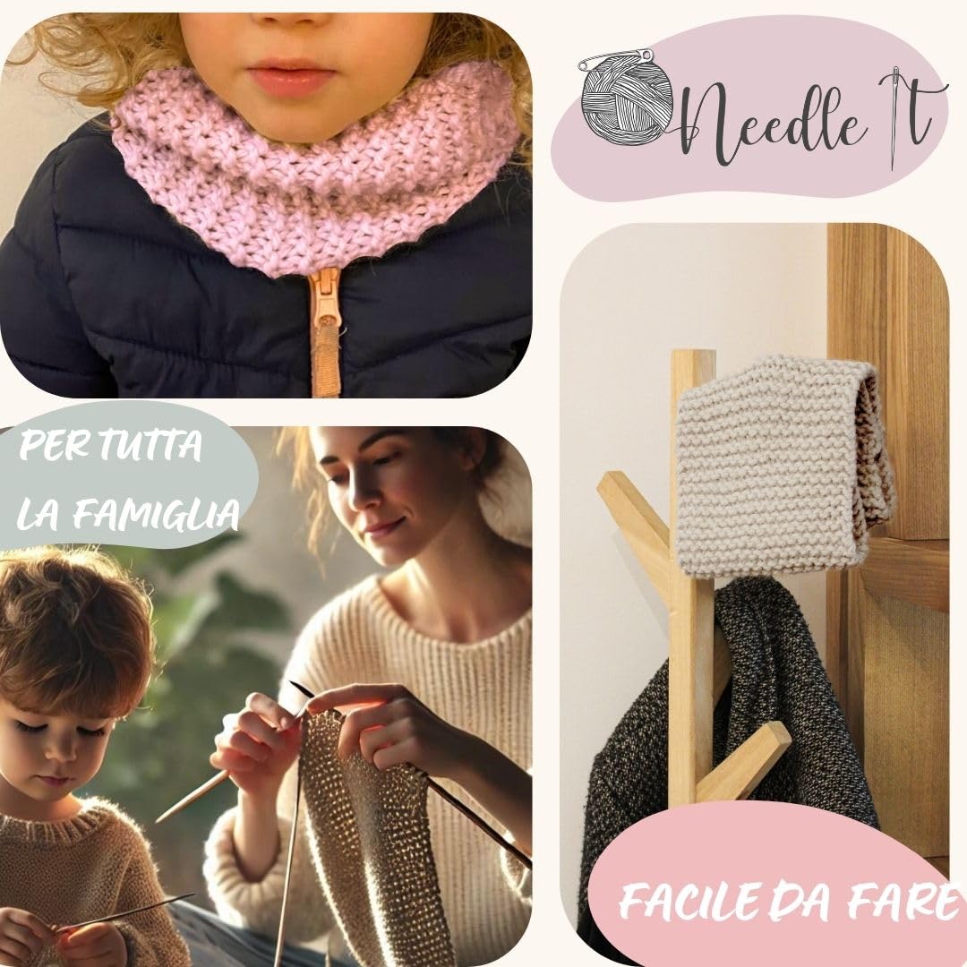 Needle It® Kit da maglia per principianti con ferri da calza - Snood da lavorare a maglia da soli - Per bambini o adulti - Idea regalo - Tempo libero creativo - Rosa