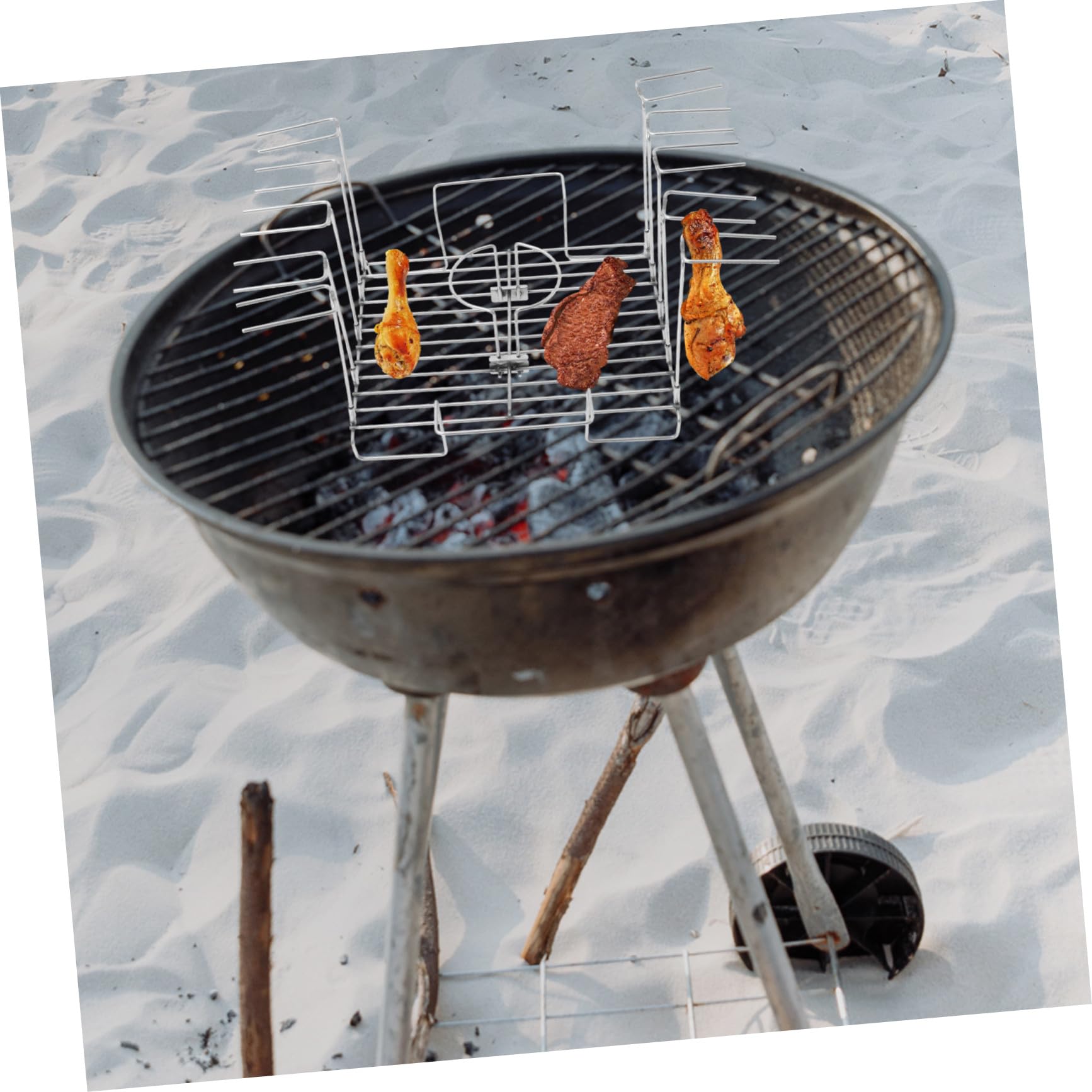 Gatuida Soporte para Asar Muslos de Pollo Inoxidable con Bandeja Goteo Resistente al Calor para Camping y Barbacoas Jardín