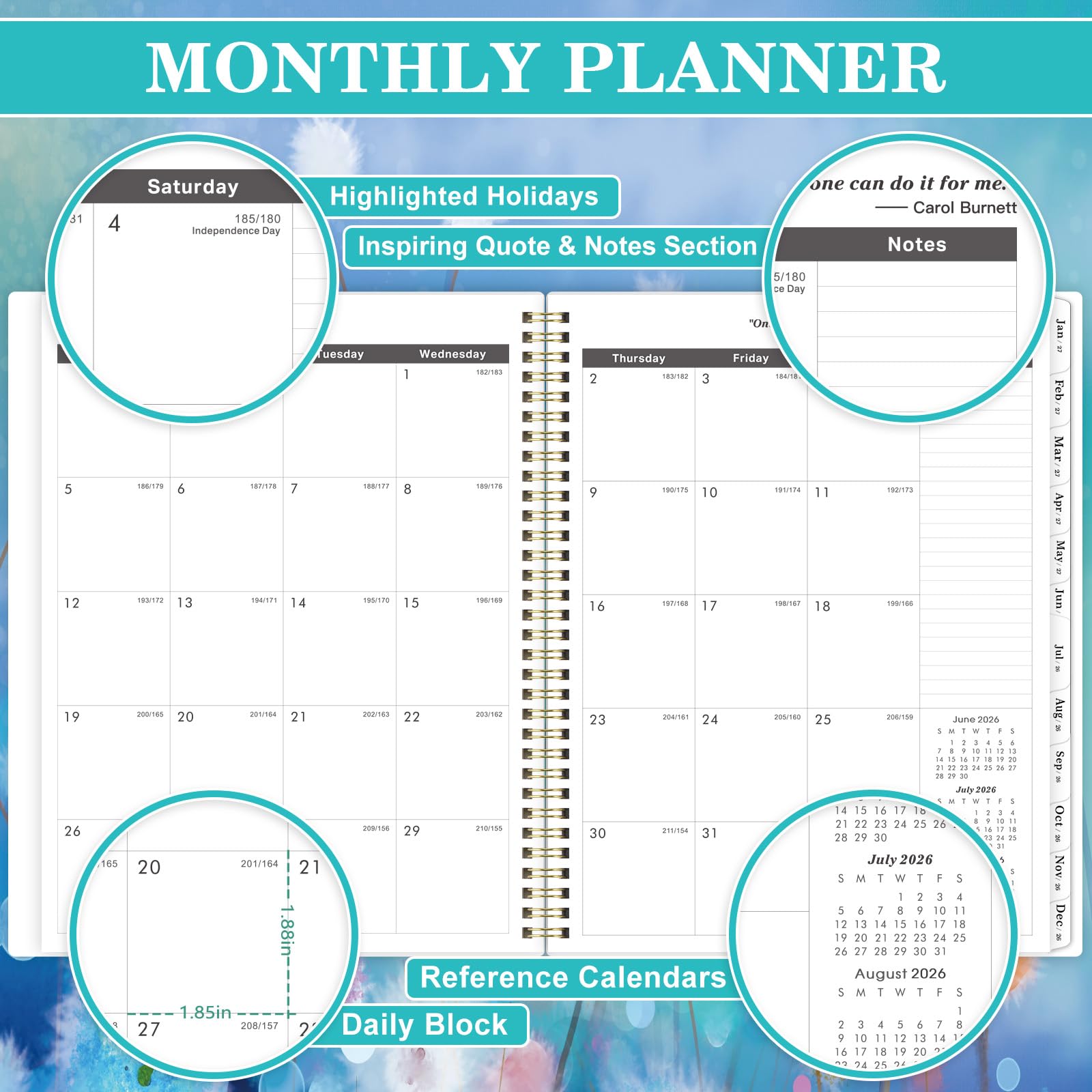 Monatsplaner/Kalender 2026-2031 - 5 Jahre Monatsplaner 2026-2031 von Juli 2026 - Juni 2031, 22,9 x 27,9 cm, Kalender 2026-2031 mit markierten Registerkarten