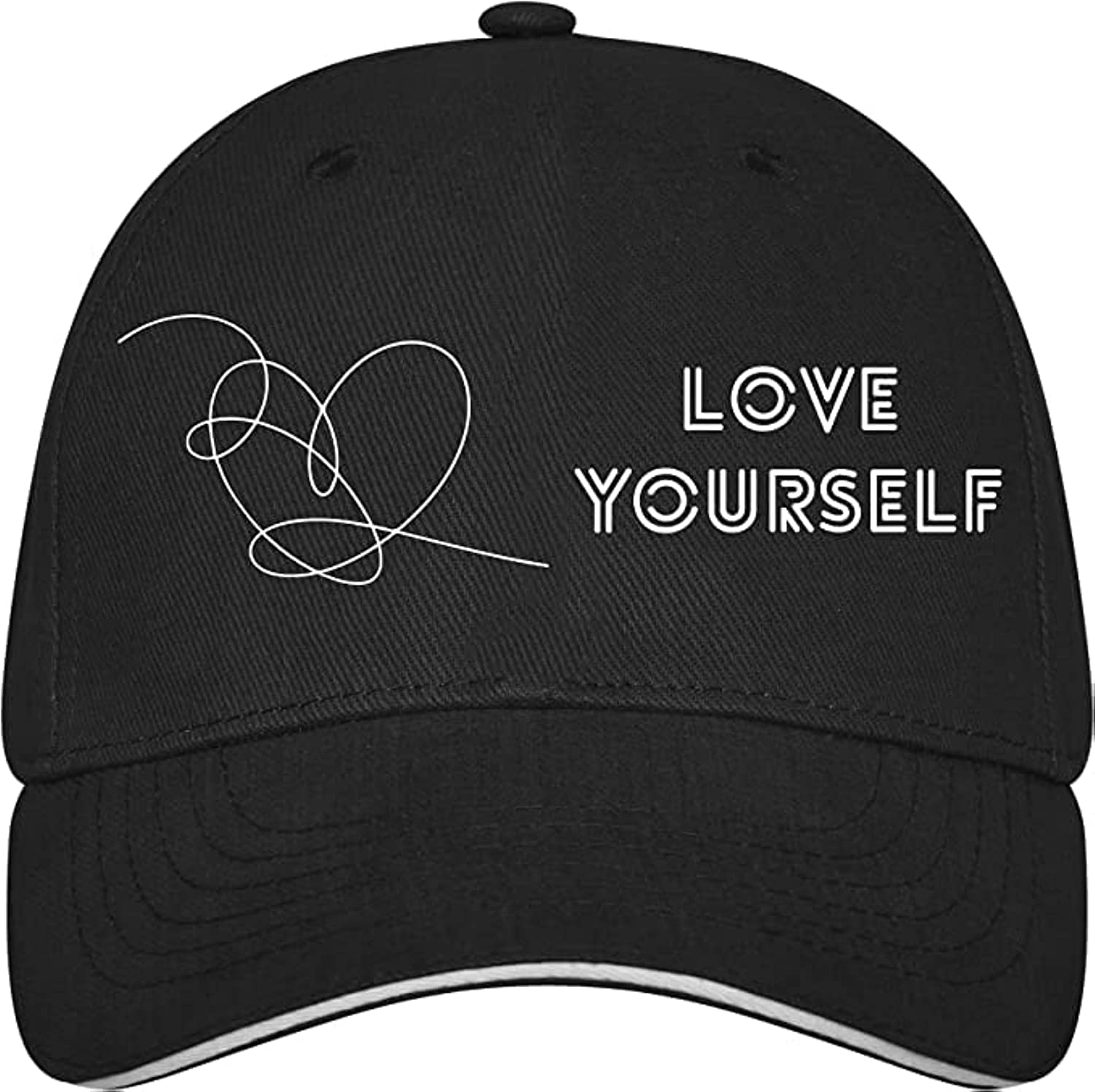 Sofia ClothingBTS Bangtan Printed Caps for Boys (Black White Piping, E)