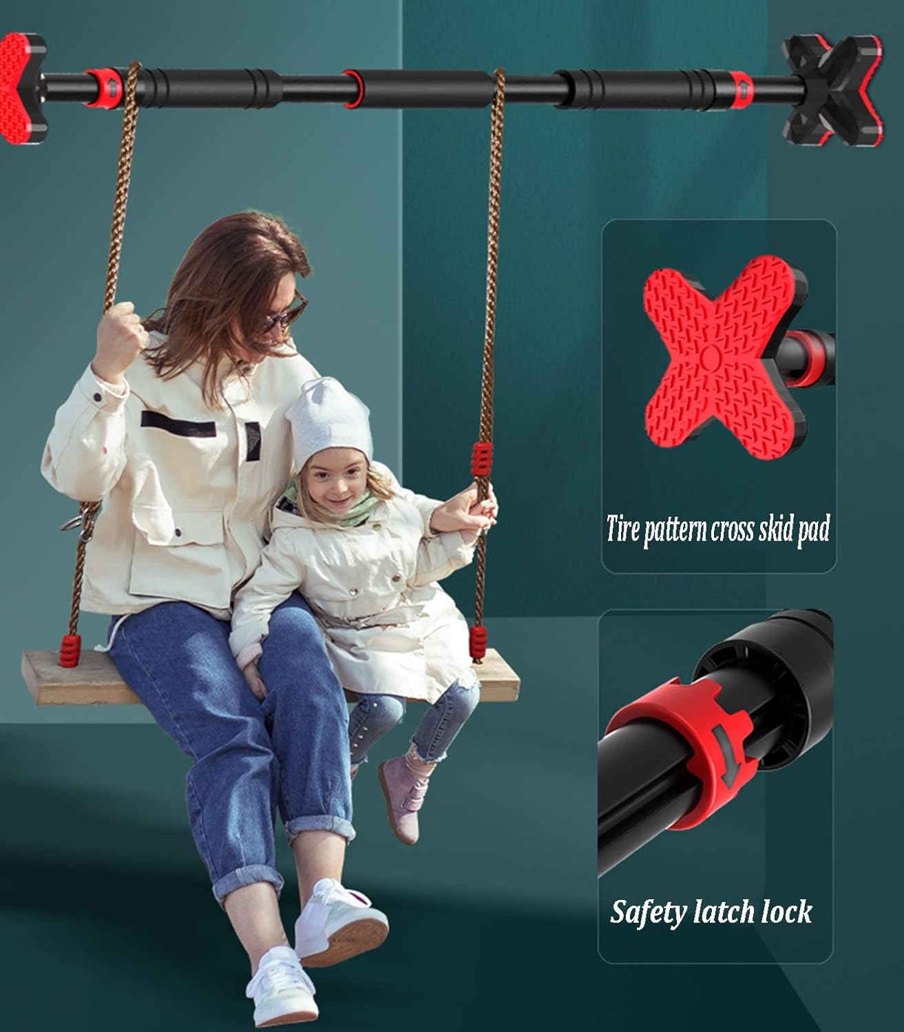 Pull-Up Bars Portable Steel Horizontal Bar, Wall-Mounted Sports and Fitness Training Pole, with Children's Ring and Swing, Load 250kg, 70-145CM