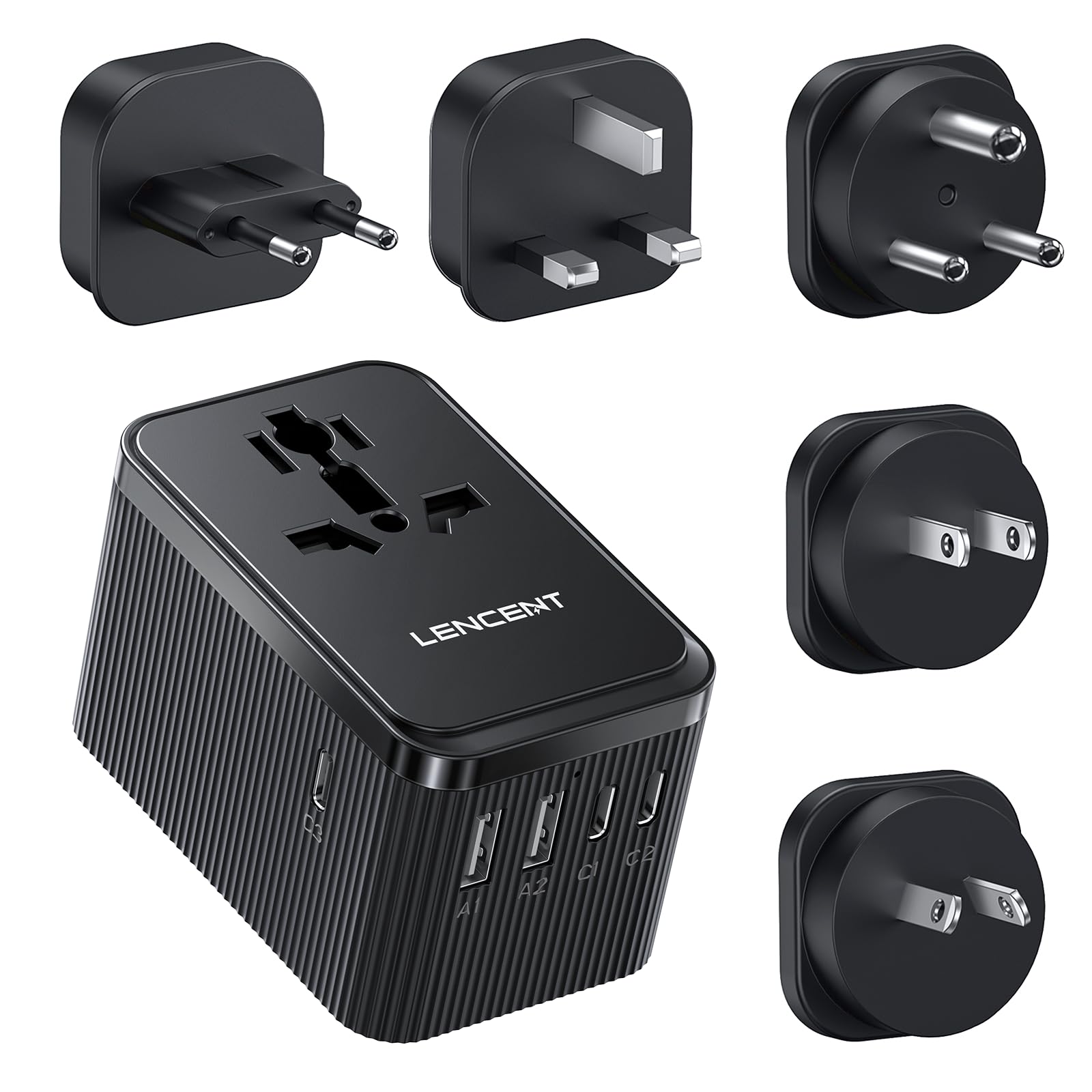 LENCENT Adaptador Enchufe Universal 28 W, Enchufe de Viaje Global con 3 USB C y 2 USB A, Cargador Internacional para Estados Unidos, Reino Unido, Japón, Australia, India, Nepal, Tipo A/C/D/G/I