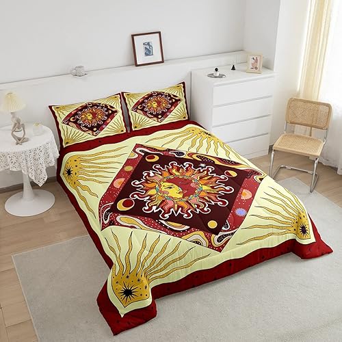 Miniatura 3 de Sun Moon - Juego de edredón para niños, tamaño Queen, juego de ropa de cama psicodélico de cielo estrellado y galaxia, decoración de habitación de