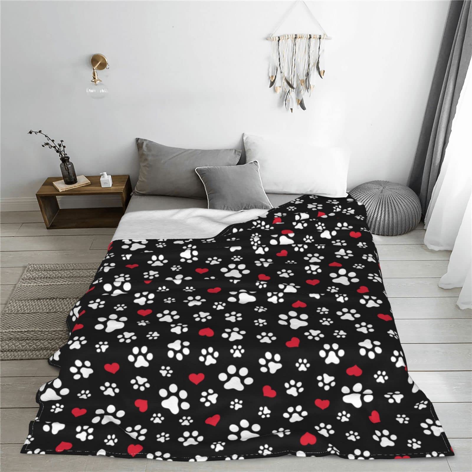 Coperta in pile con zampa di cane, gatto, cuore, cuore, per letto, divano, coperta in pile, leggera, morbida e accogliente, 127 x 101,6 cm