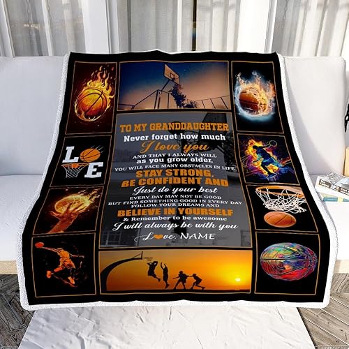 Miniatura 2 de CenturyTee Manta personalizada de baloncesto con texto en inglés To My Granddaughter from Grandma Grandpa Stay Strong Be Confident Believe in