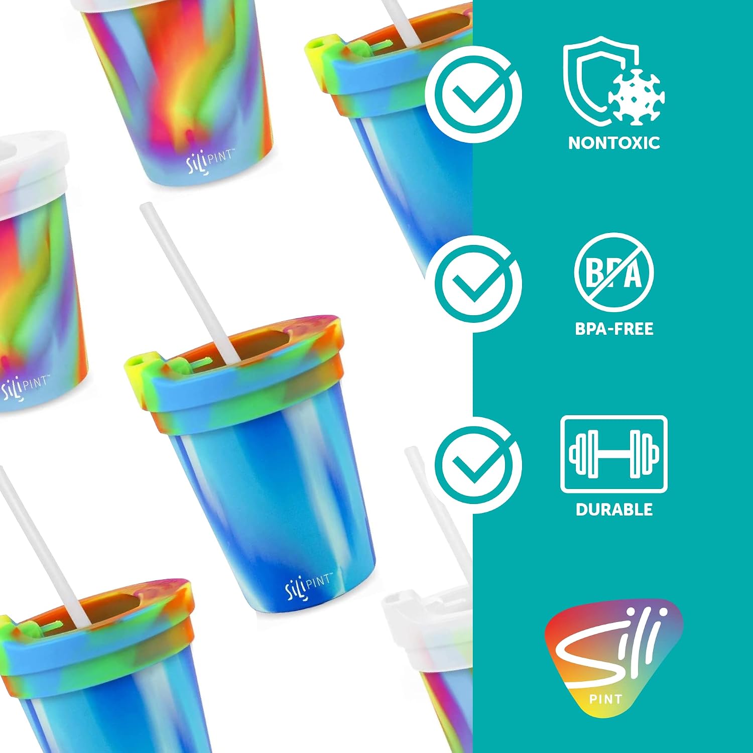Silipint Silicone Kids’ Cups with Lids and Straws, Unbreakable, Durable, Safe, and Fun Silicone Kids’ Tumblers, Arctic Sky & Hippy Hop, Pack of 2