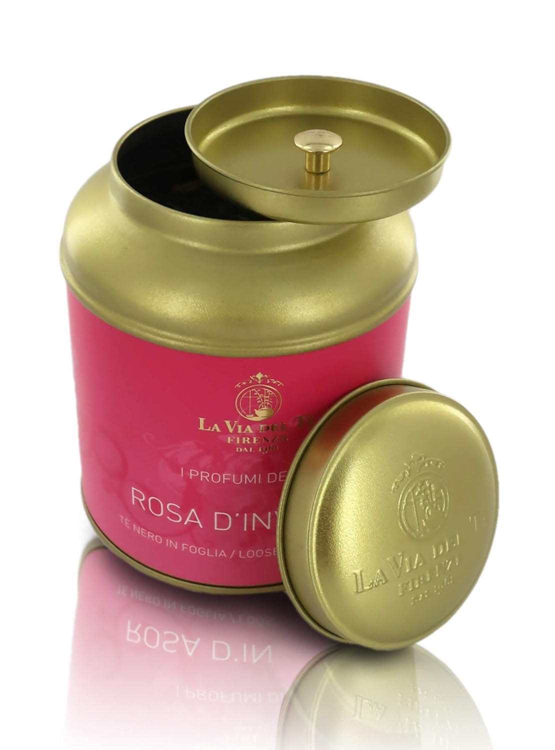 La Via del Te Rosa d'Inverno, Blend of Flower Flavoured Green & Black Teas, Loose-Leaf Tea in Tin Can, 100g / 3.53oz