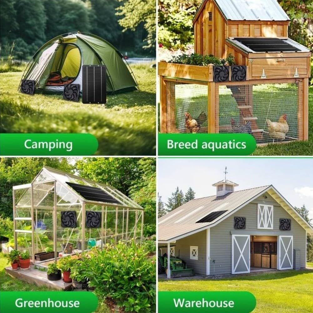 Kit de ventilador de panel solar, IP65 impermeable con energía solar, ventilador de escape dual de 12 V, ventiladores de ventilación al aire libre para gallineros, invernaderos, cobertizos, casas de