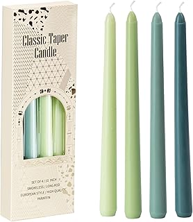 Green Taper Candles 10 inch Gradient Tapered Candles,4 Pack Unscented and Smokeless Long Burning Candles with Cotton Wicks,Tall Candlesticks for Weddings, Christmas, Dinner Parties, and Home Décor