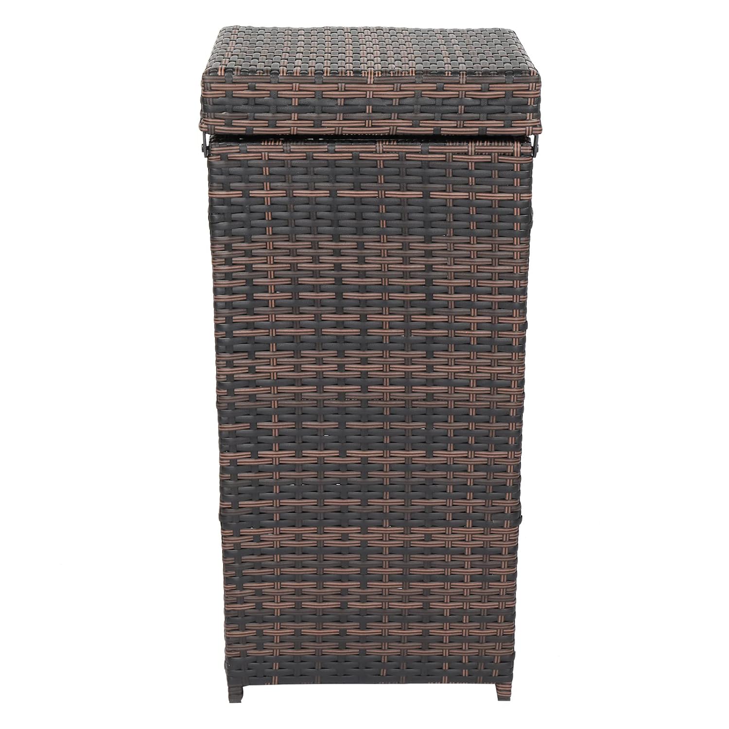 Outdoor Wicker Patio Trash Can, 27 Gallon Rattan Trash Can with Removable Lid, Outdoor Wicker Waste Basket, Wast Container (Brown)