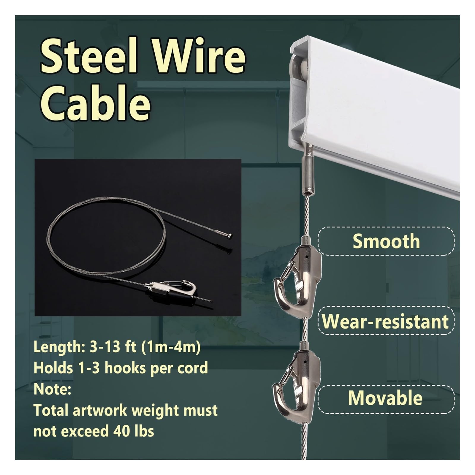 Cuelga Cuadros Para Galerías, Oficinas Y Decoración Del Hogar | Kit De Accesorios Para Colgar Obras De Arte: Cables Y Ganchos Ajustables Para Fotos, Marcos, Cuadros Y Paredes Creativas