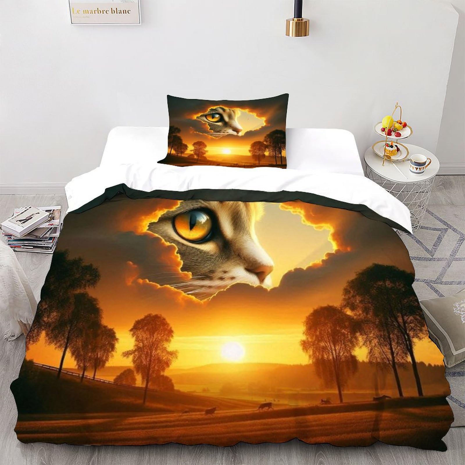 Chat housse de couette anti-pli lit simple parure microfibre facile à laver 135x200