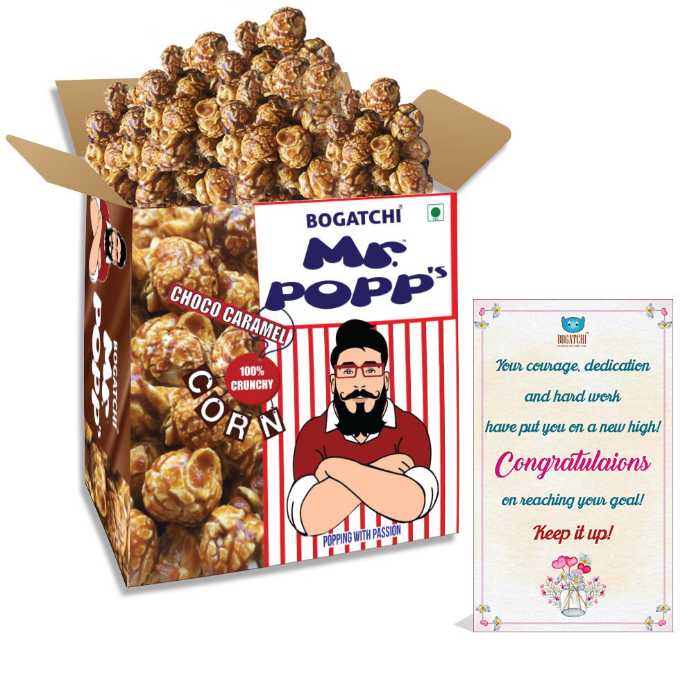 BOGATCHI Mr.POPP's Dark Chocolate Popcorn, 100% Mushroom Popped Crunchy Best Quality Kernels, HandCrafted Gourmet Popcorn, Best Congratulations Gift for Office, 250g + FREE Congratulations Greeting Card-picture-19