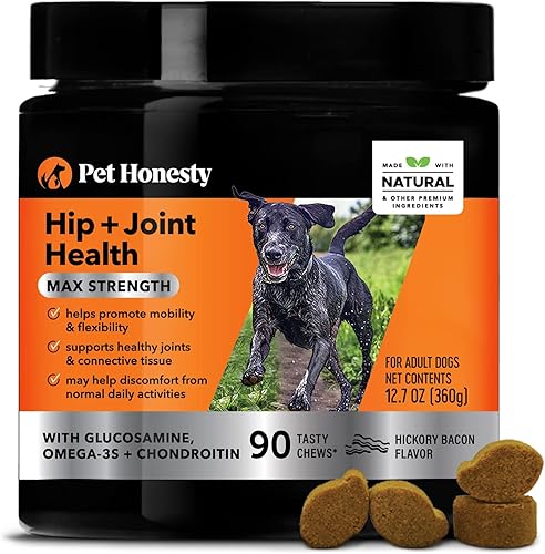Pet Honesty - Suplemento de salud de cadera y articulaciones de máxima fuerza - Suplemento articular totalmente natural con glucosamina, omega-3,