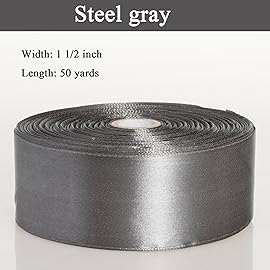 YASEO 1 1/2 Inch Steel Gray Solid Satin Ribbon, 50 Yards Craft Fabric Ribbon for Gift Wrapping Floral Bouquets Wedding Party Decoration