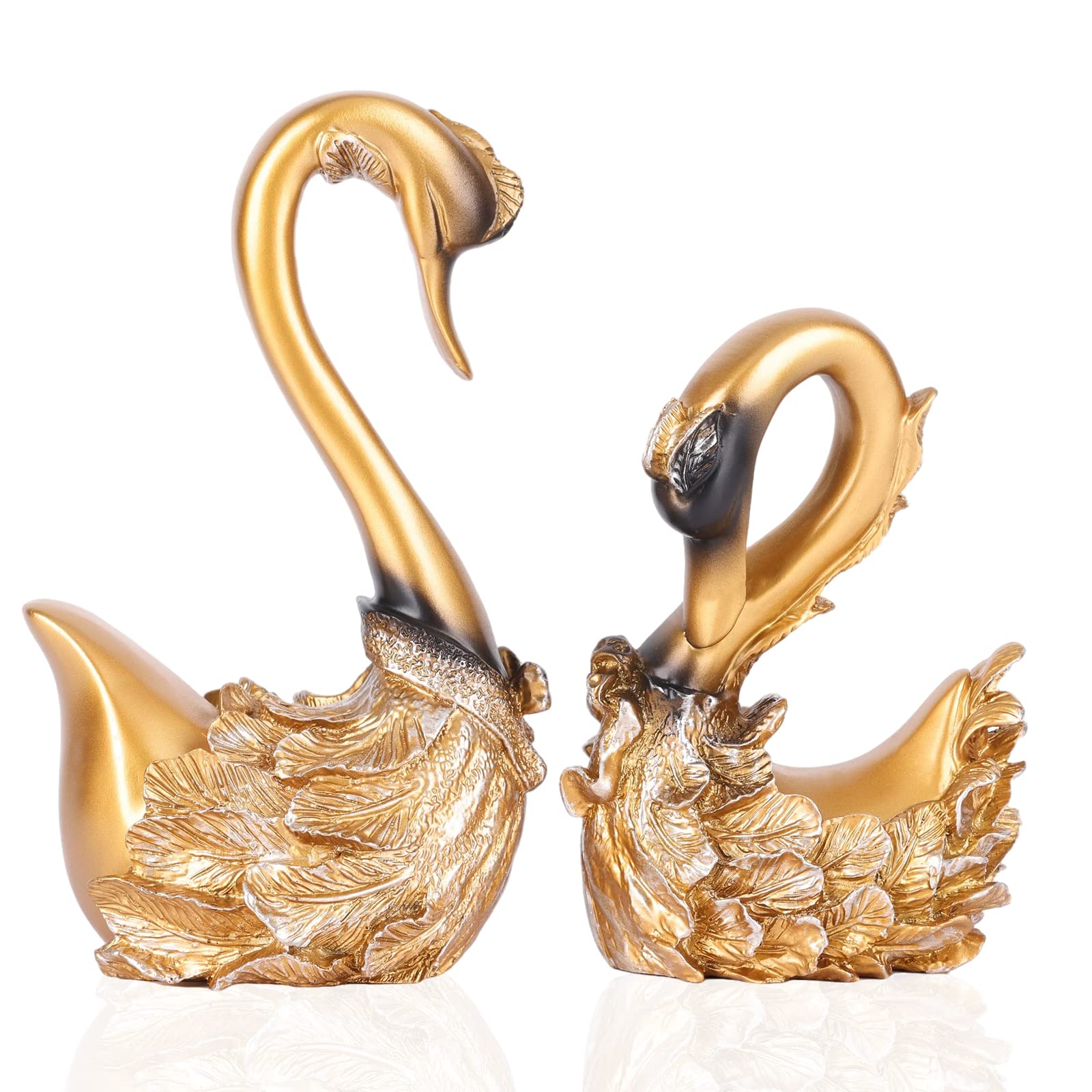 DOVDOV 2 swan Sculptures, Gold Couple swan Decorative Statue, Gold Present Home Decor, for Living Room, entryway Table top, Bedroom, Coffee Table Decor Filler