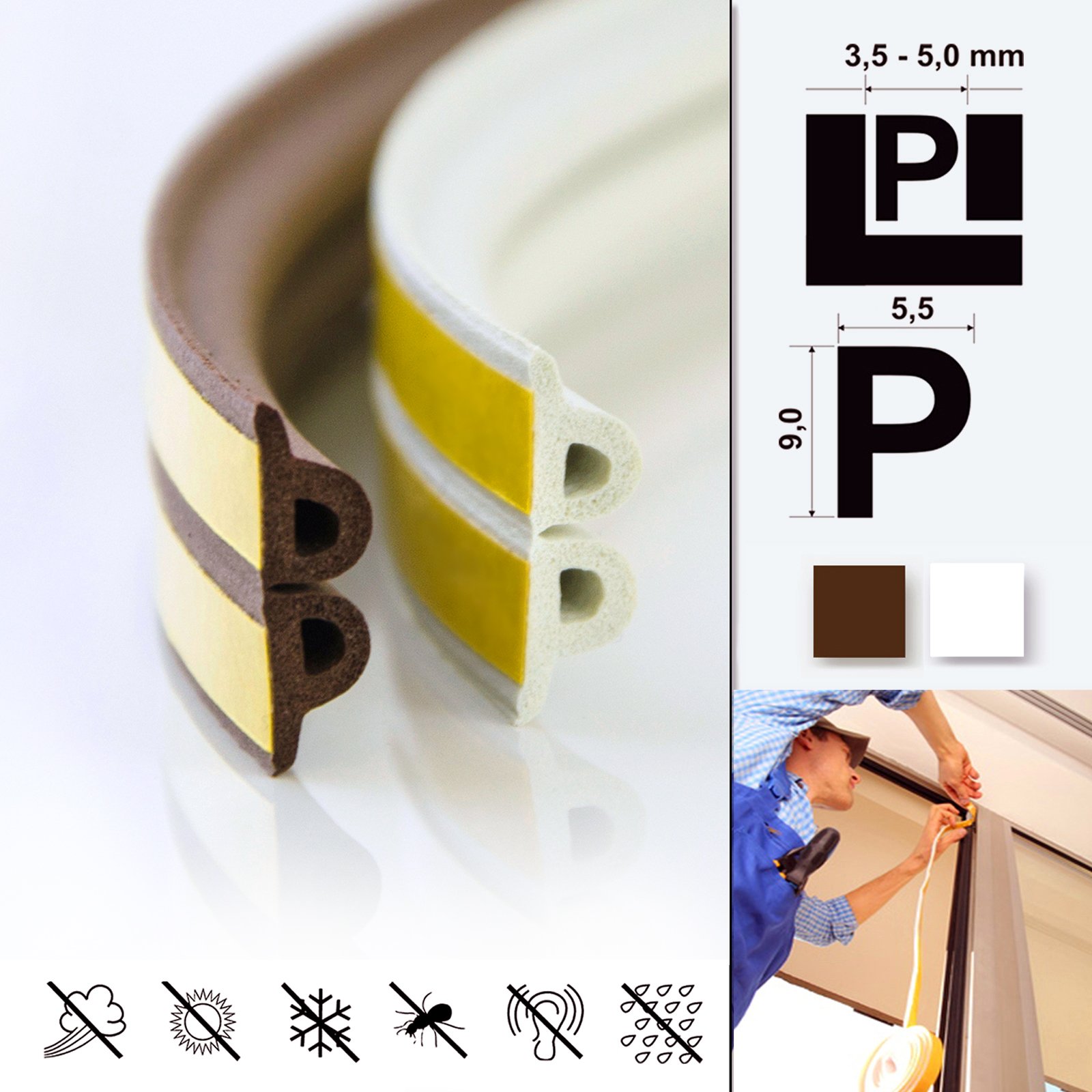 Junta de puerta y ventanas 9 x 5,5 mm P Perfil EPDM