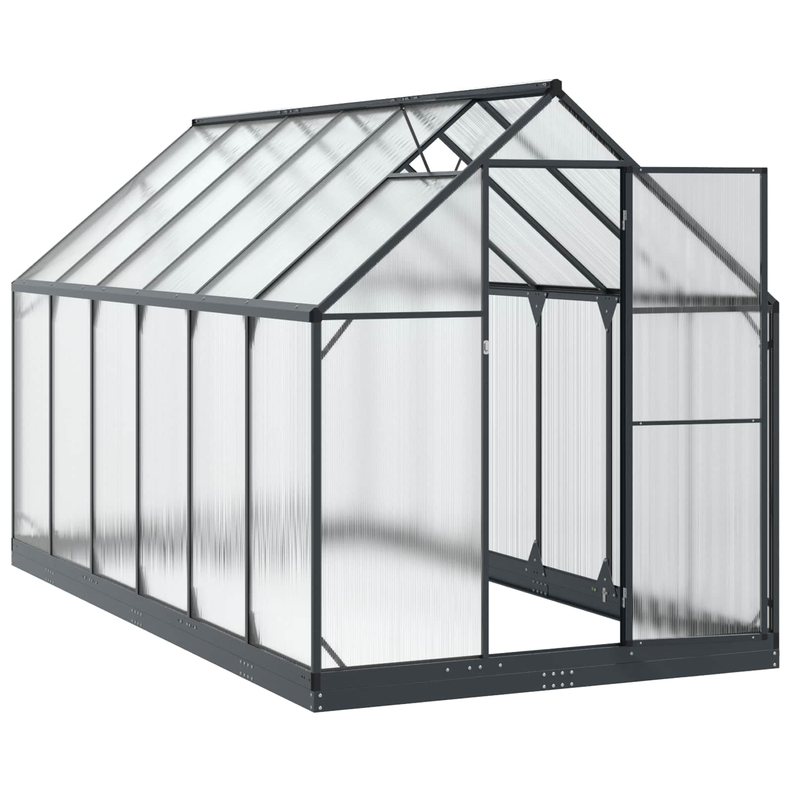 Szklarnia z drzwiami, antracytowa, wykonana z aluminium i stali ocynkowanej, 183,5 x 363,5 x 207 cm, odporna na warunki atmosferyczne, do uprawy pomidorów, tunel foliowy, pielęgnacja ogrodu i