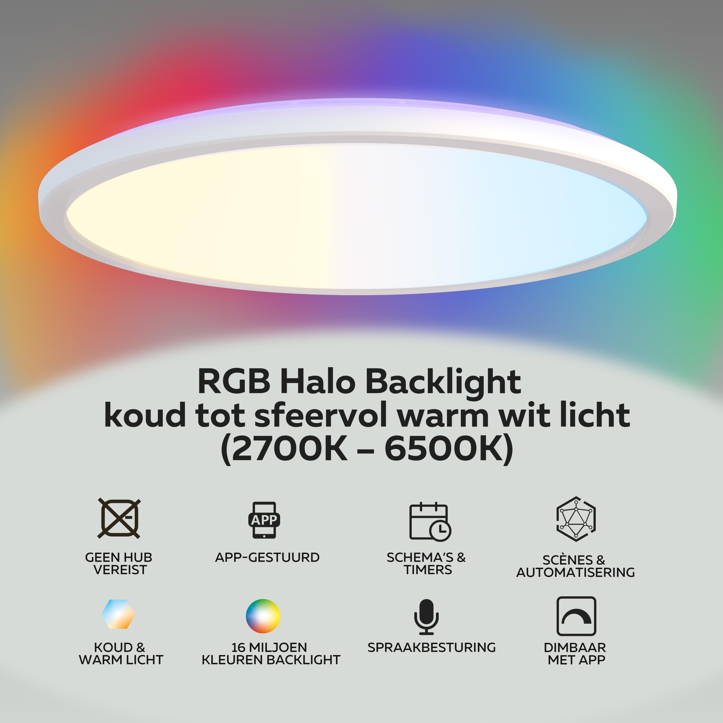 CALEX Smart LED Deckenleuchte Halo, 40 cm, RGB-Farben & kalt- bis warmweiß Licht, dimmbar, WLAN App- & Sprachsteuerung, Weiß