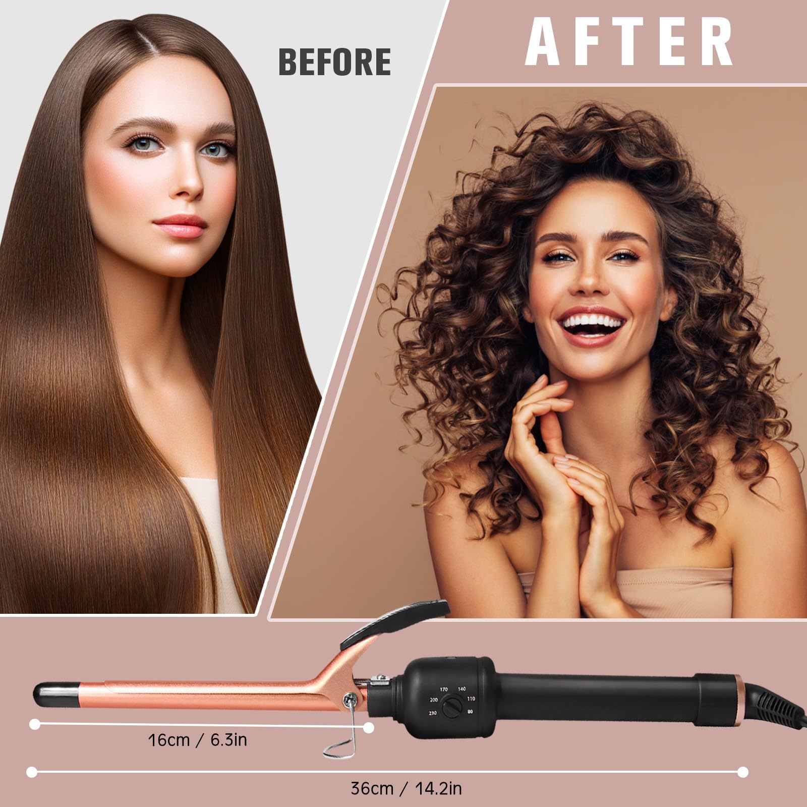 HyAdierTech Ferro Arricciacapelli Professionale in Ceramica Piastra Arricciacapelli da 13mm, Ferro Capelli con Funziona Spegnimento Automatico, Ferro Capelli con 80°C-230°C Temperatura Regolabile