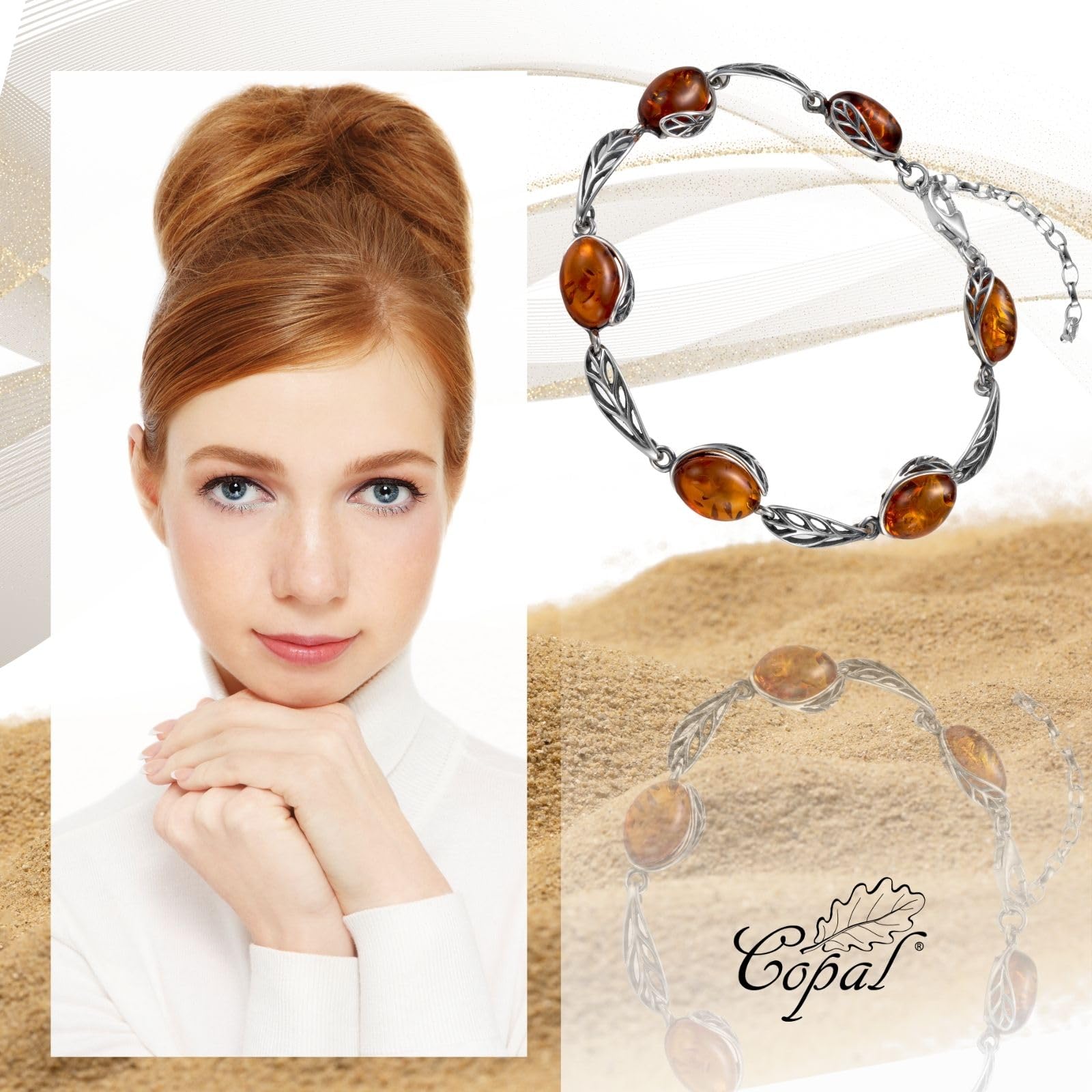 Copal Damen Armband Mit Echtem Bernstein Und 925 Sterlingsilber Verstellbare Länge
