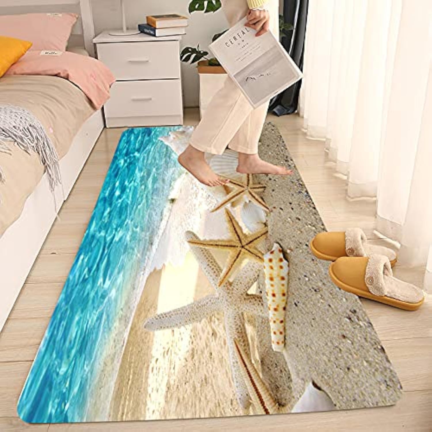 WODEJIA Bath Rugs Sponge Foam Soft for Bathroom and Kitchen,Flannel Mat Non Slip Bright 3D Printed for Bedside and Living Room, Clearance MatS Absorbent Moisture Dust Forlaundry Room （Beach Theme