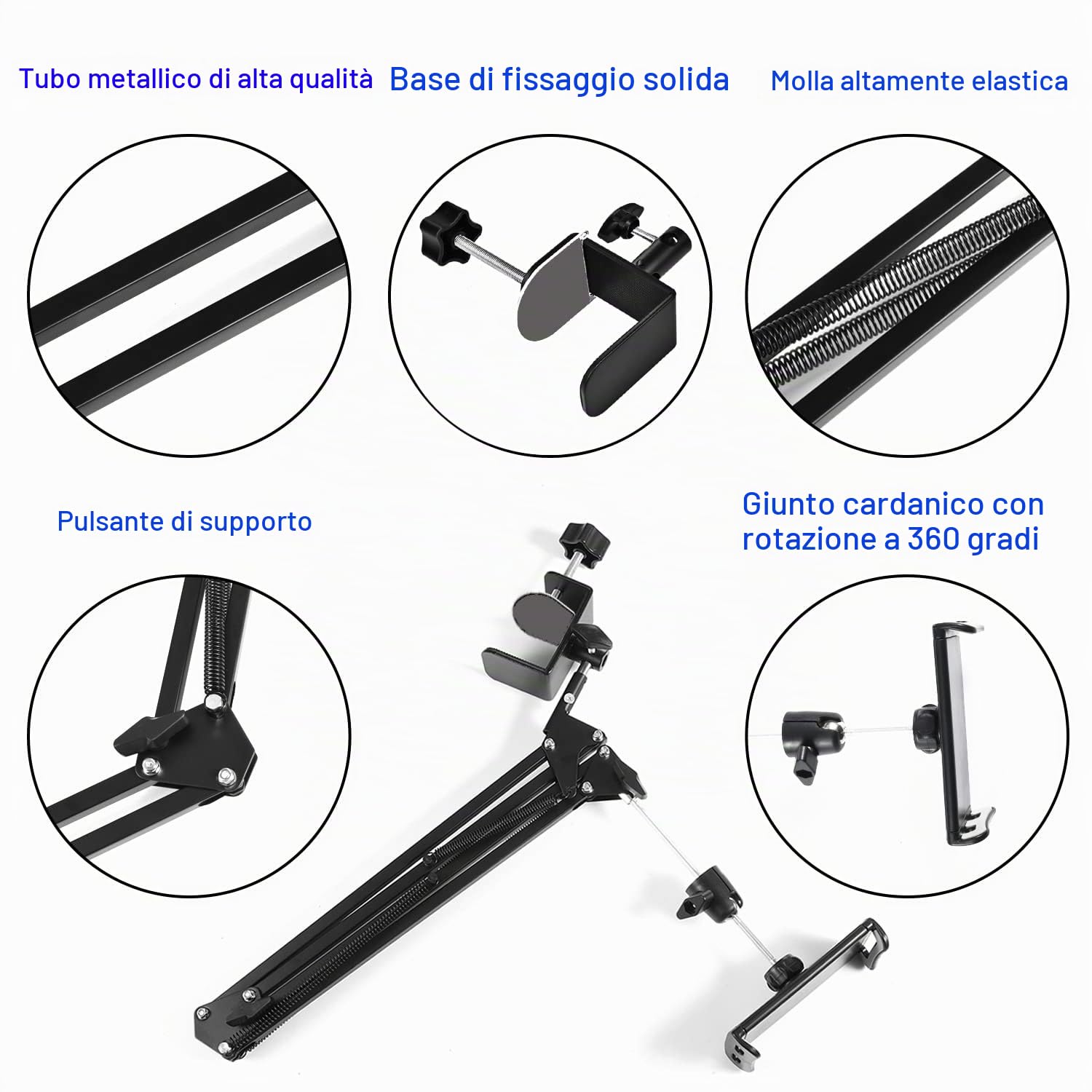 Supporto per tablet da letto con braccio in alluminio per iPad e dispositivi 4.5-12.9 pollici
