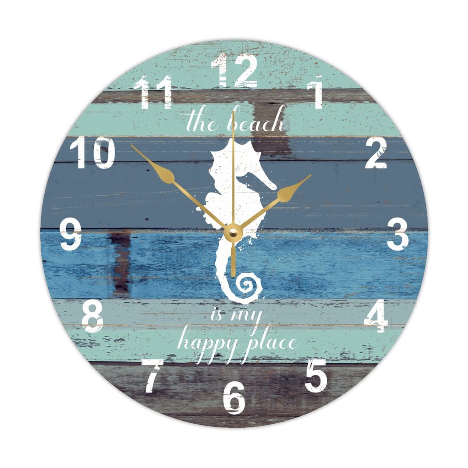 Horloge silencieuse sans tic-tac en bois thème plage 38 cm