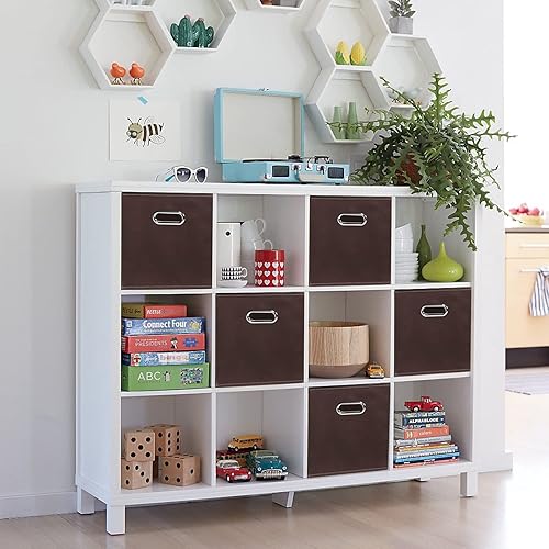 Vista 111 de Contenedores de almacenamiento de tela de tela, organizador de cubos de tela con asas dobles, cestas de almacenamiento plegables para el hogar