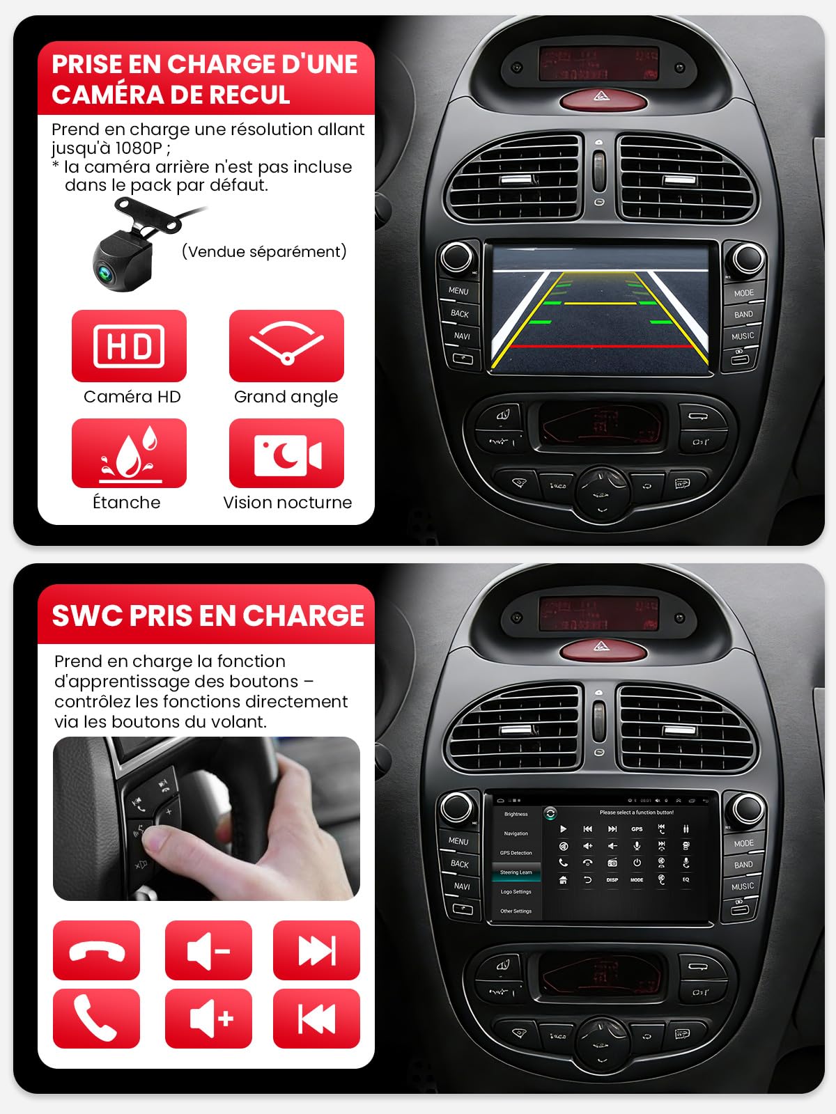 Autoradio Double DIN avec Écran pour Peugeot 206 (1998-2009), CarPlay & Android Auto sans Fil, Écran Tactile Auto 7", 4 Go+64 Go, Bluetooth WiFi 5 GHz Dab+ FM AUX GPS