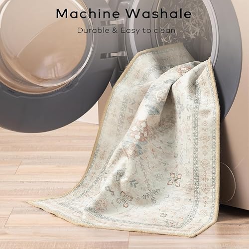 Miniatura 168 de Ashler - Alfombras bohemias vintage de 5 x 8 pies para sala de estar, lavables a máquina con parte trasera antideslizante, alfombra para interiores