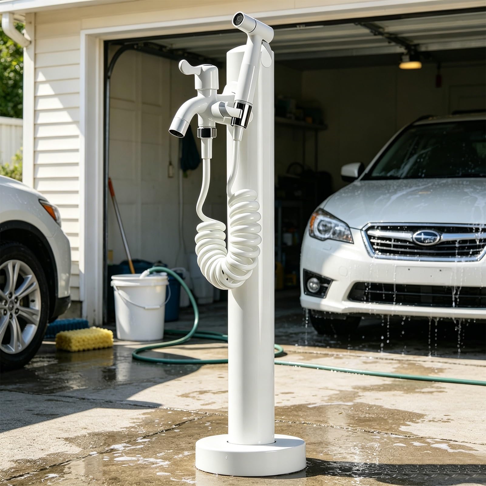 Lonmrrton C Floor Mount Water Tap Olumn, Freestanding Outdoor Antifreeze Water Post With Dual Spouts, Stainless Steel Yard Hydrant Faucet For Pet/Car Washing(,Height: 95Cm/37.4In)