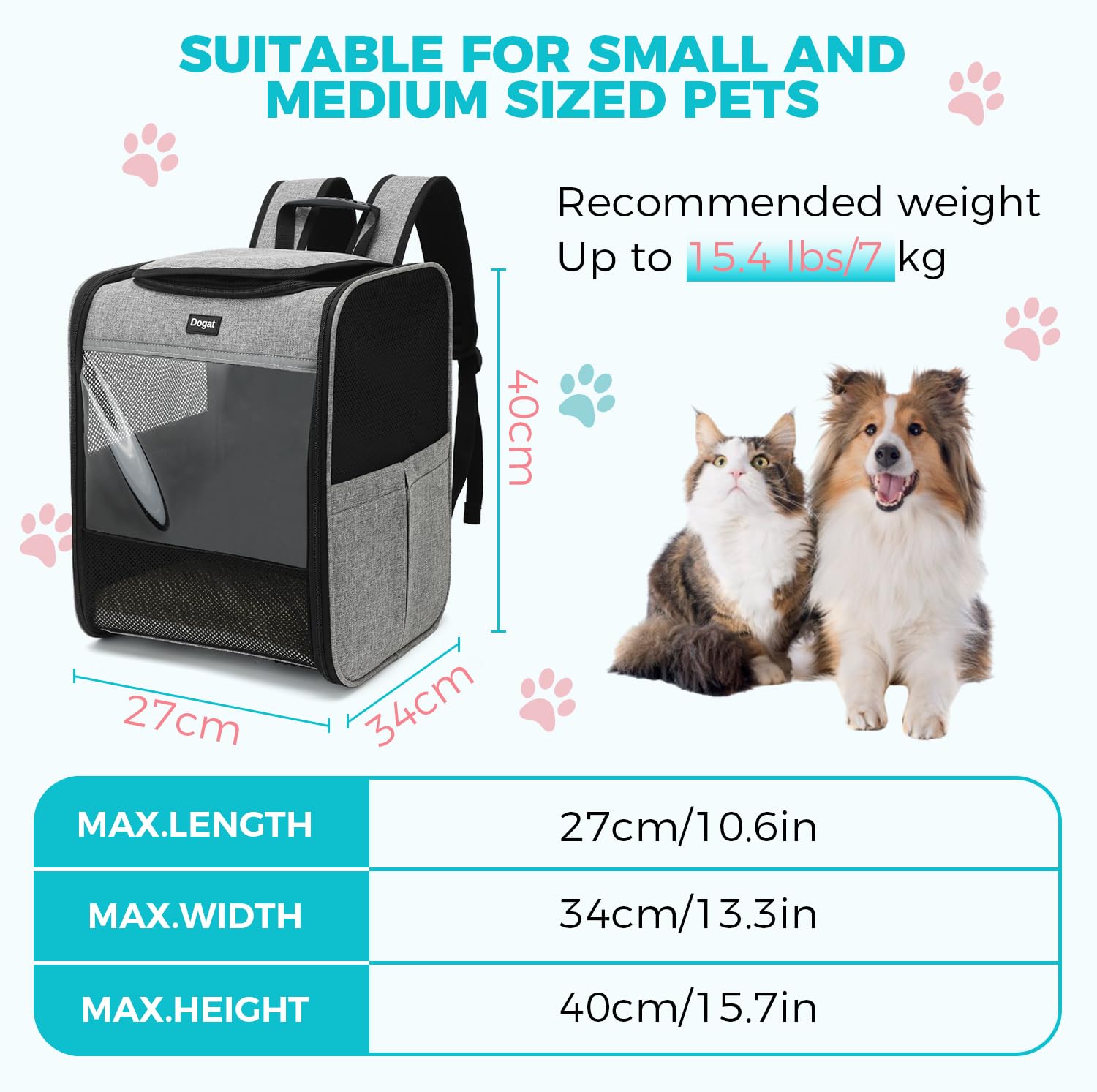 Dogat Cat Carrier Dog Backpack for Pets Up to 15 lbs (7 kg), Cat Backpack Carrier with Breathable Mesh - Image 3