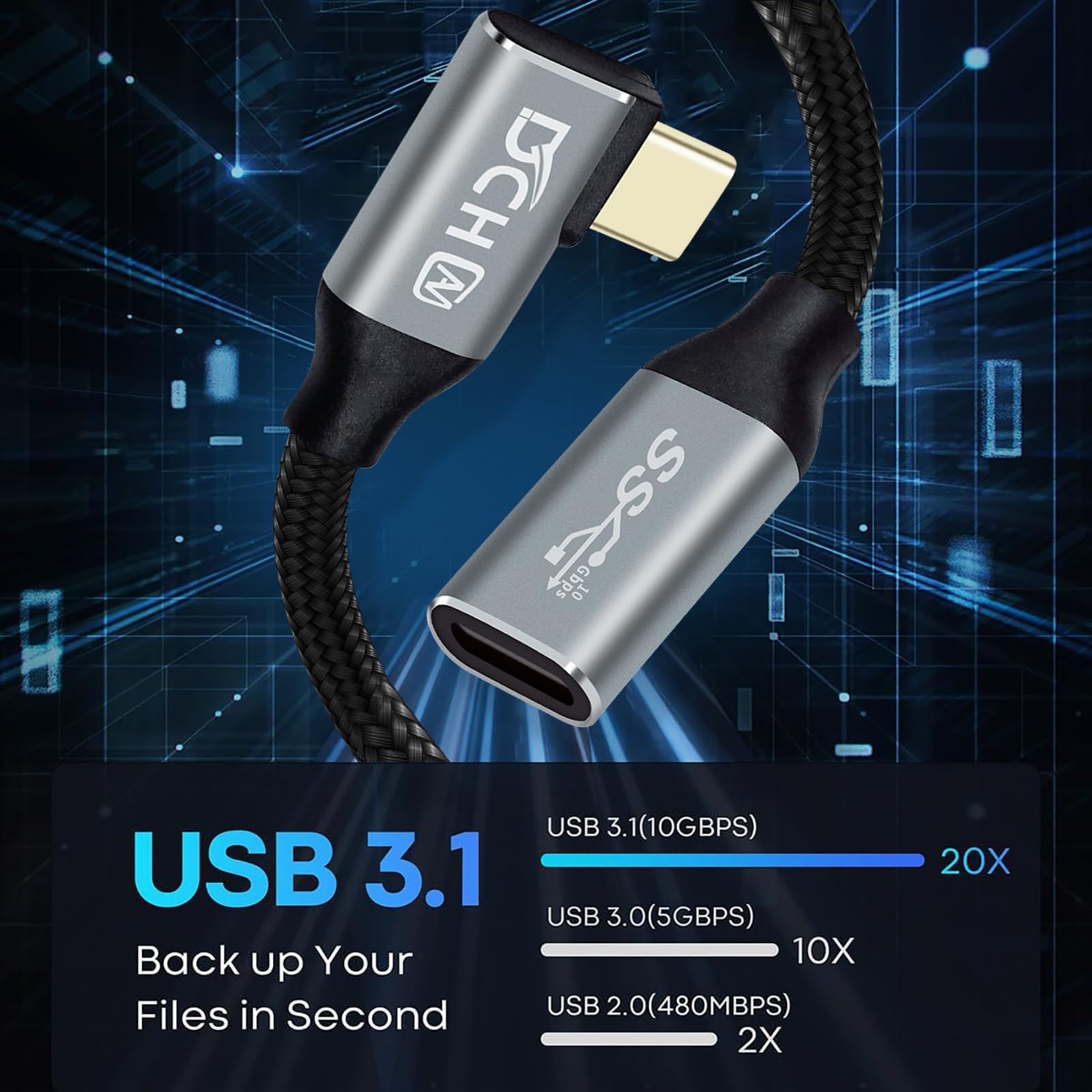 Amazon.co.jp: DCHAV USB Type-C 延長 ケーブル 1m L字 PD対応 | 100W