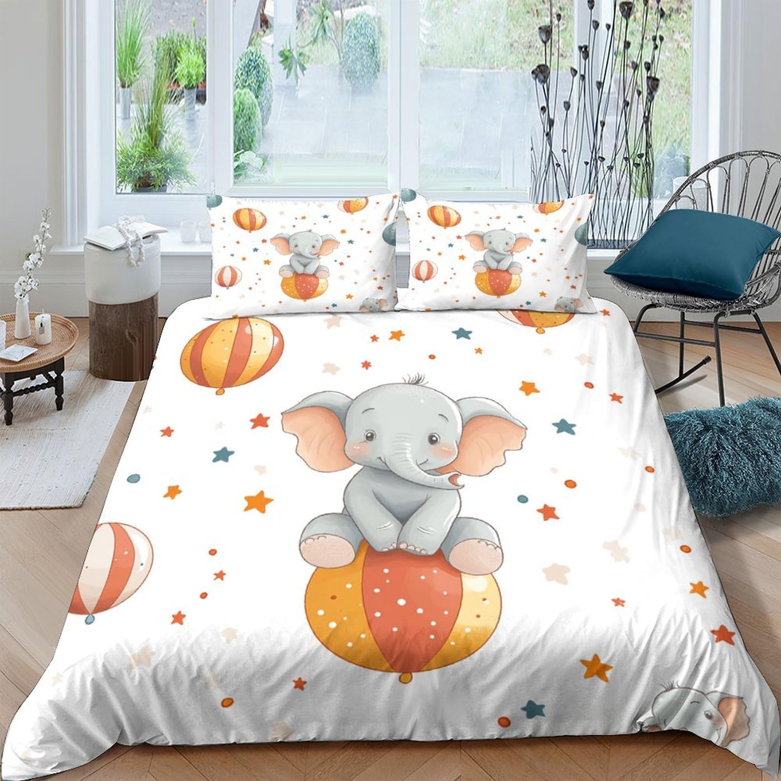 Ctjqhvkz Style-10 3D Printed Cute Elephant Fitted Sheet Microfiber Soft Cartoon Balloons Mattress Cover For Bedroom Dorm Home Decor Single（135X200cm）