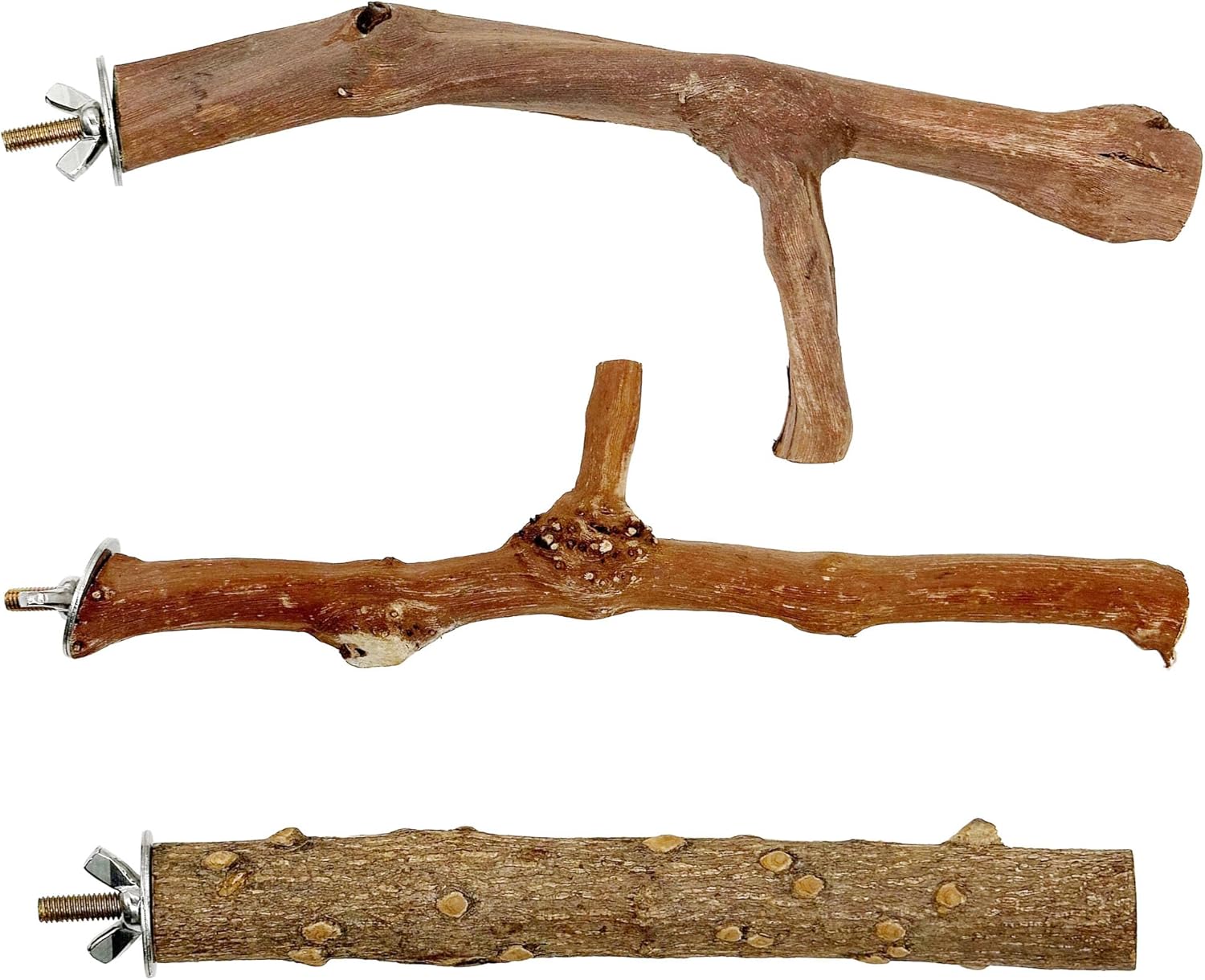 Woohome natürliche Sitzstangen für Vögel, Set mit 3 hölzernen Vogelsitzstangen, Vogelspielzeug-Sitzstangen-Set für Wellensittiche, Nymphensittiche, Kanarienvögel