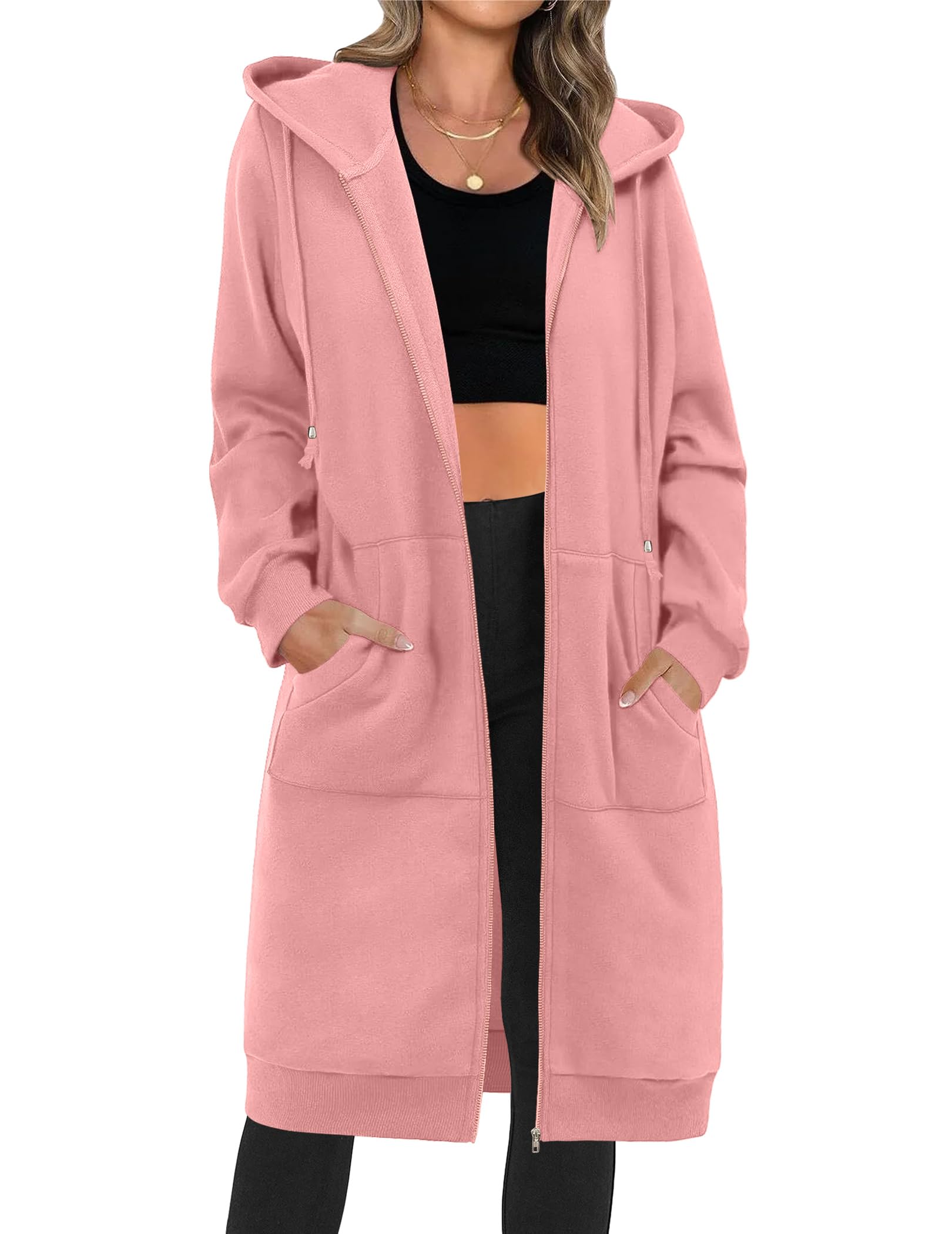 Damska bluza z kapturem na co dzień zapinana na zamek polarowa tunika bluza oversize długa bluza z kapturem kurtka z kieszenią