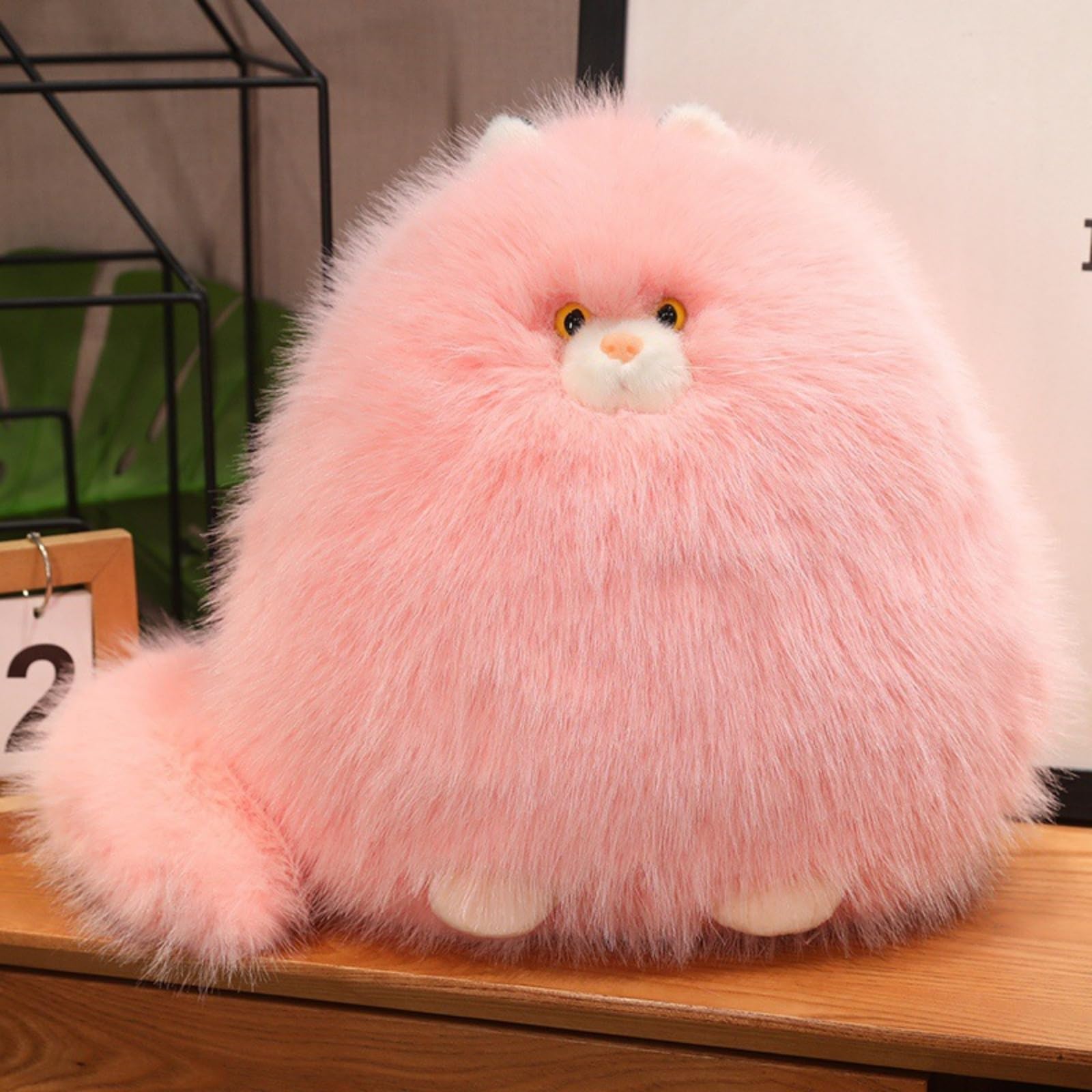 JORCEDI Fat Cat Plush Toy Grey 32 cm, Fluffy Persian Kitten Stuffed Animal, Cute Kawaii Cuddle Pillow, Room Decor, Funny Birthday Gift for Kids Girls (pink,32cm)